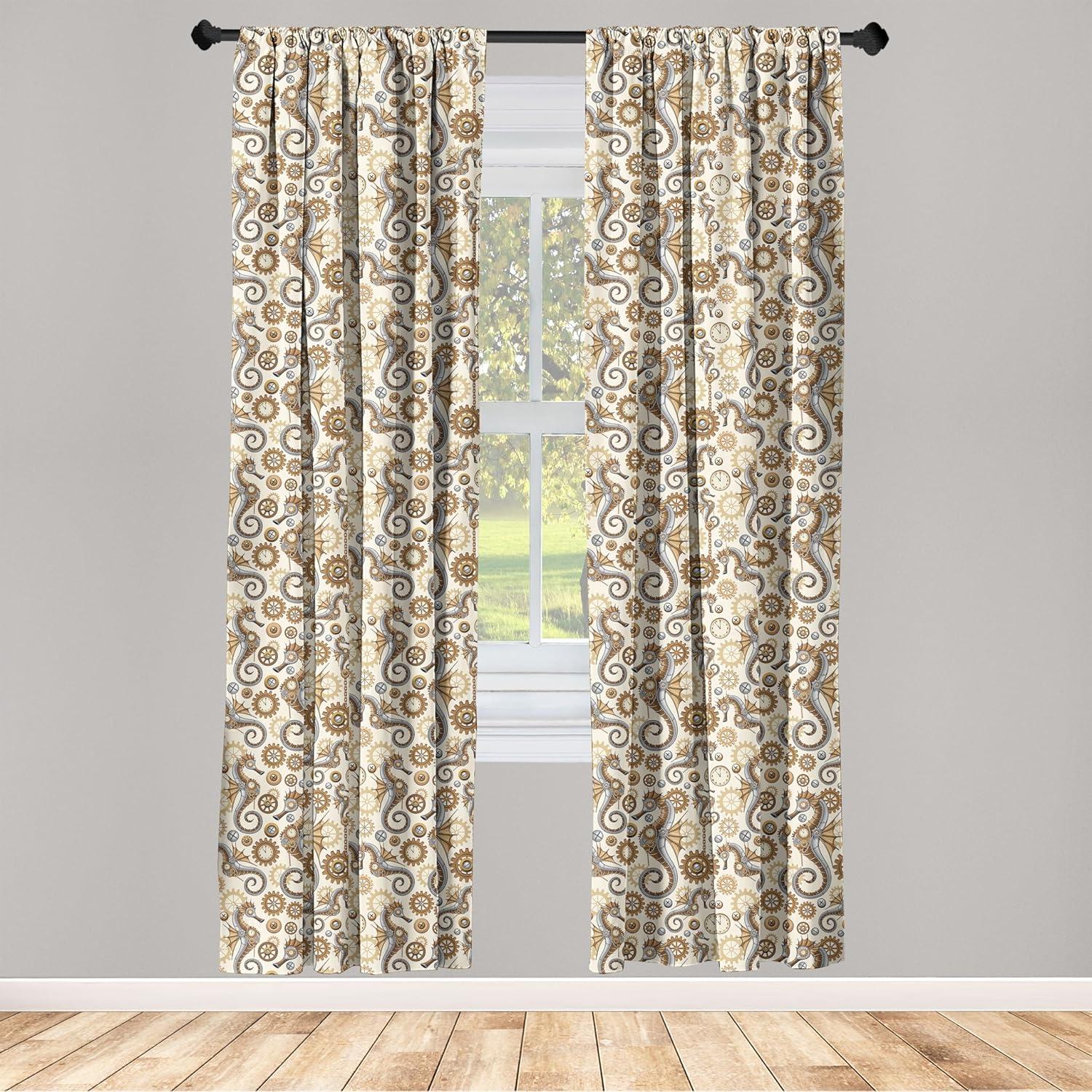 imageAmbesonne Giraffe Curtains Animal Print with African Tree Cartoon Concept Nature Art on Neutral Stripes Window Treatments 2 Panel Set for Living Room Bedroom Pair of 28 x 63 Green Camel TanPale Brown Grey and Cream