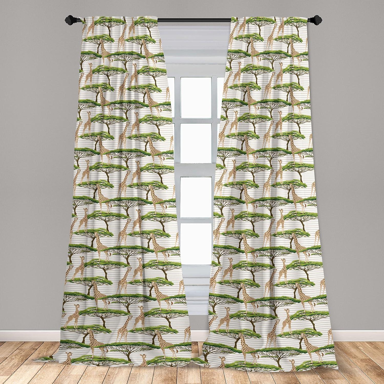 imageAmbesonne Giraffe Curtains Animal Print with African Tree Cartoon Concept Nature Art on Neutral Stripes Window Treatments 2 Panel Set for Living Room Bedroom Pair of 28 x 63 Green Camel TanGreen Camel Tan