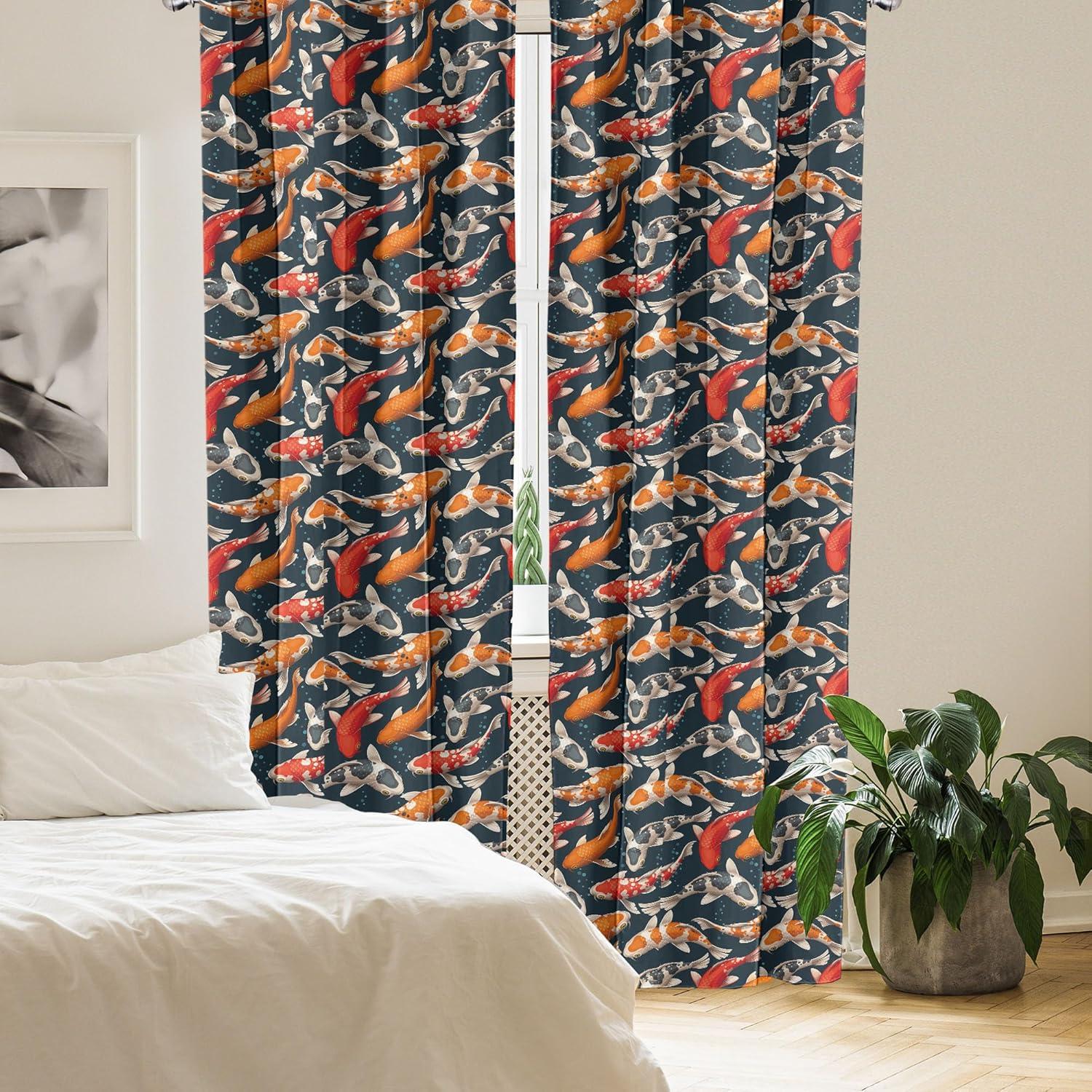 imageAmbesonne Giraffe Curtains Animal Print with African Tree Cartoon Concept Nature Art on Neutral Stripes Window Treatments 2 Panel Set for Living Room Bedroom Pair of 28 x 63 Green Camel TanDark Petrol Blue and Orange