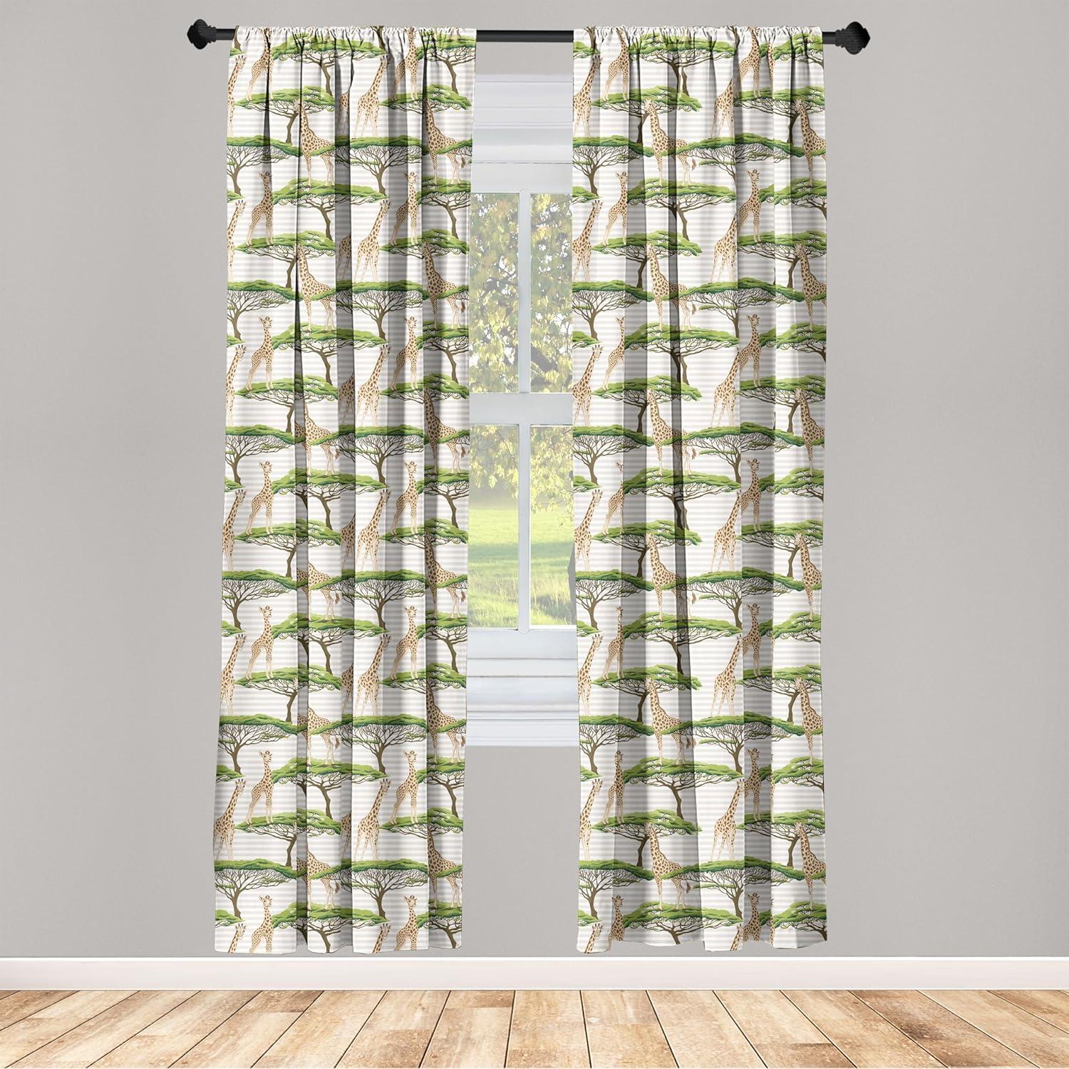 imageAmbesonne Giraffe Curtains Animal Print with African Tree Cartoon Concept Nature Art on Neutral Stripes Window Treatments 2 Panel Set for Living Room Bedroom Pair of 28 x 63 Green Camel TanGreen Camel Tan