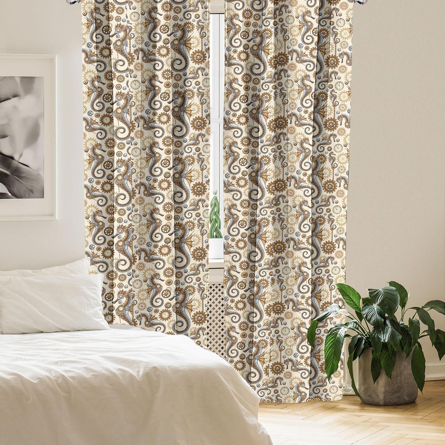 imageAmbesonne Giraffe Curtains Animal Print with African Tree Cartoon Concept Nature Art on Neutral Stripes Window Treatments 2 Panel Set for Living Room Bedroom Pair of 28 x 63 Green Camel TanPale Brown Grey and Cream