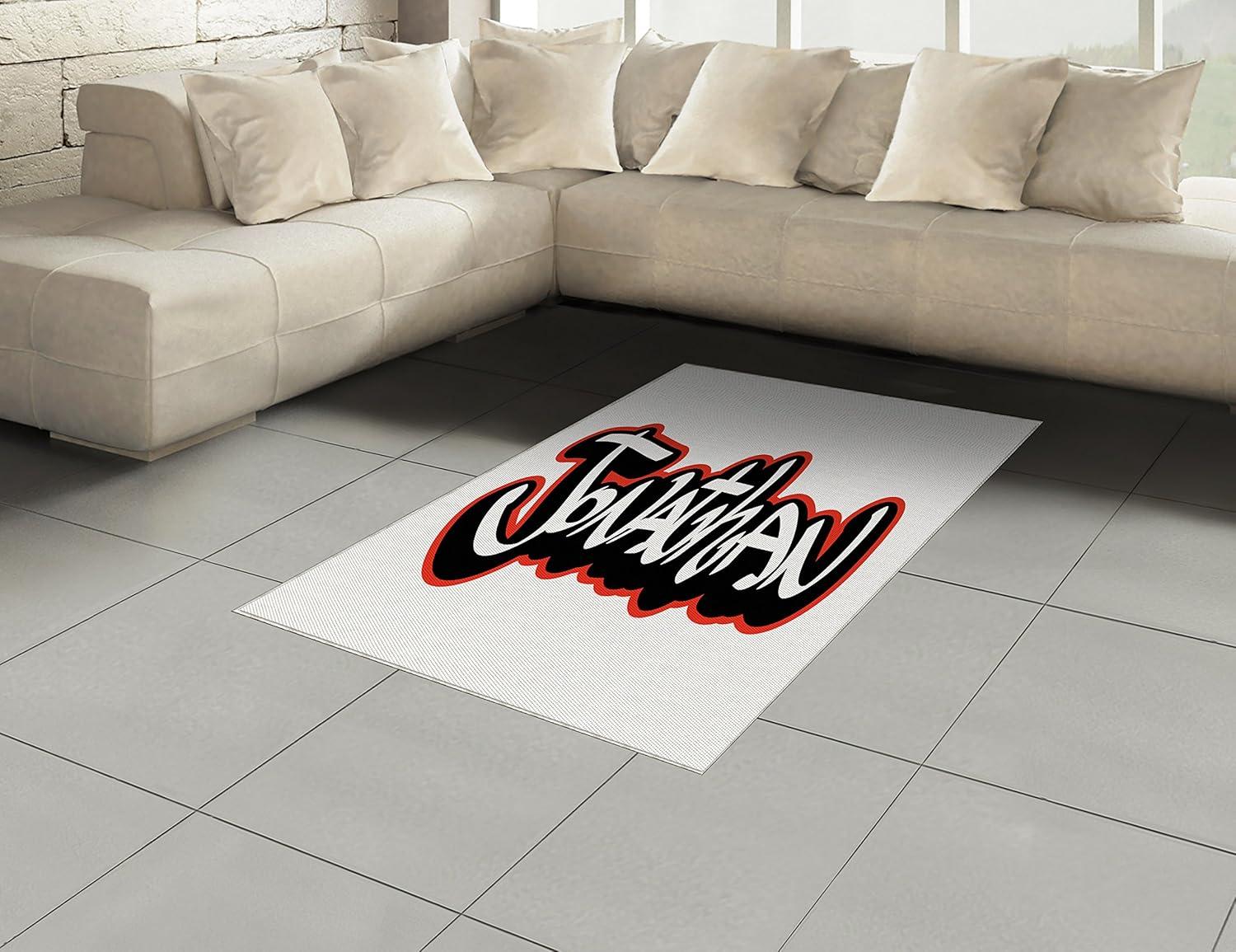 imageAmbesonne Jonathan Area Rug Teenage Boys Name Graffito Urban Arts Illustration Youthful Modern Flat Woven Accent Rug for Living Room Bedroom Dining Room 4 X 5 7 Vermilion Black and White