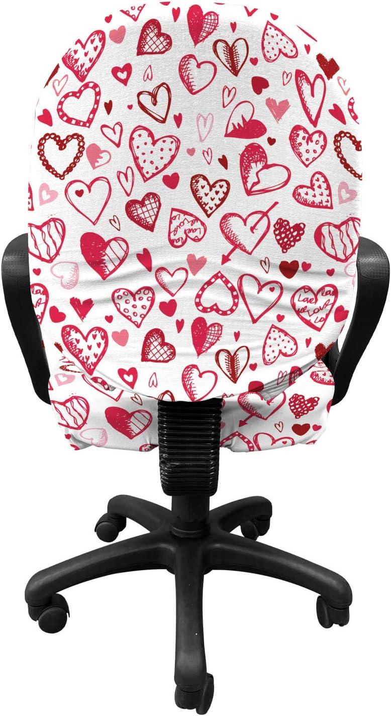 imageAmbesonne Love Office Chair Cover Valentine Hearts Gatherings Engagement Honeymoon Arrow Doodle Style Print Stretchable Decorative Universal Size High Back Printed Slipcover Magenta Ruby WhiteMagenta Ruby White