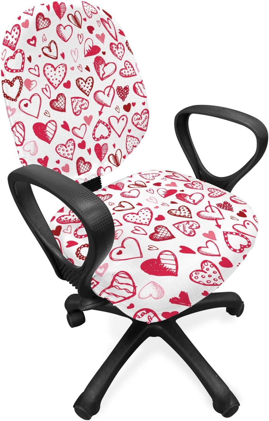 imageAmbesonne Love Office Chair Cover Valentine Hearts Gatherings Engagement Honeymoon Arrow Doodle Style Print Stretchable Decorative Universal Size High Back Printed Slipcover Magenta Ruby WhiteMagenta Ruby White