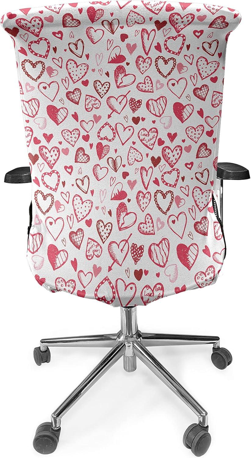 imageAmbesonne Love Office Chair Cover Valentine Hearts Gatherings Engagement Honeymoon Arrow Doodle Style Print Stretchable Decorative Universal Size High Back Printed Slipcover Magenta Ruby WhiteMagenta Ruby White