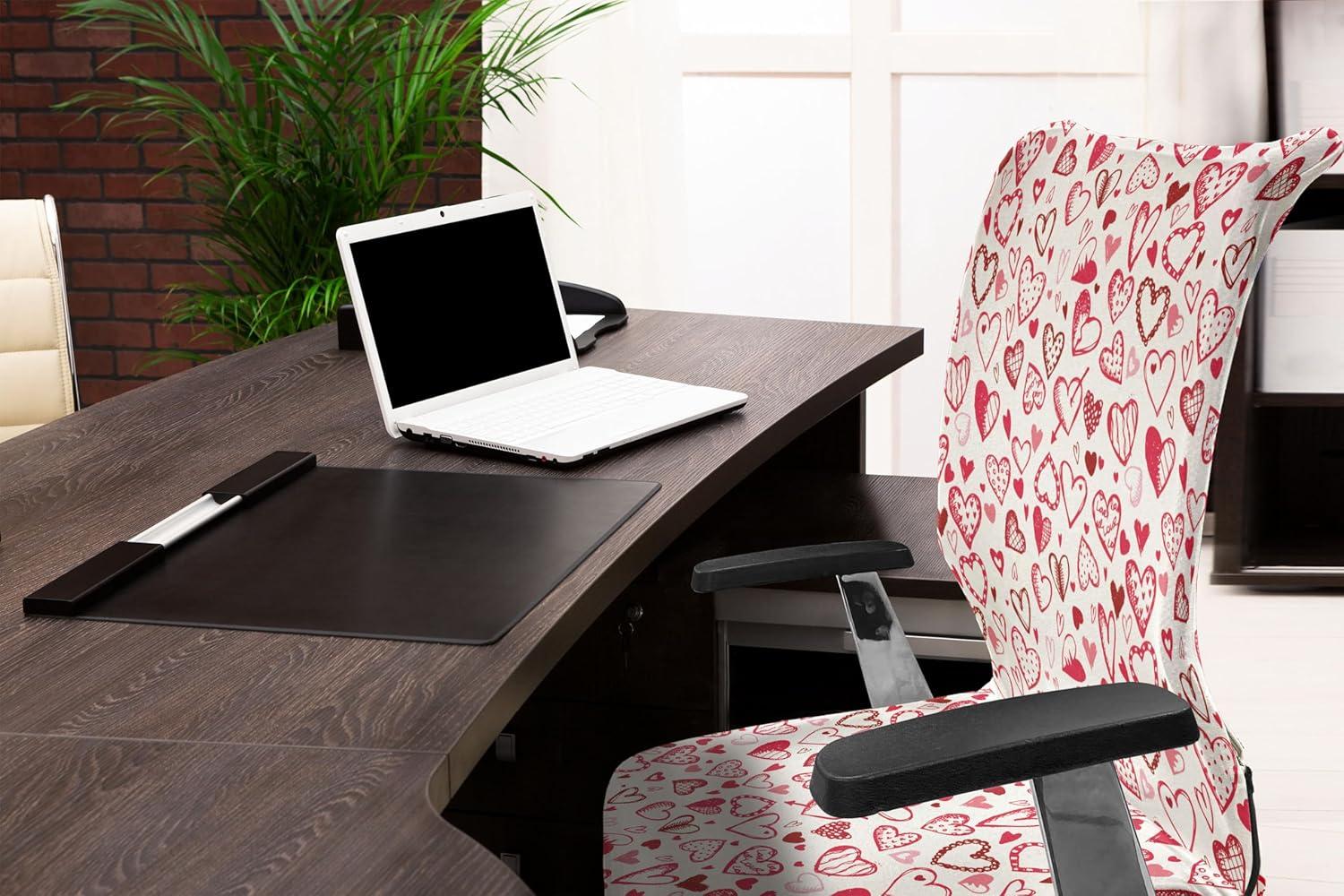imageAmbesonne Love Office Chair Cover Valentine Hearts Gatherings Engagement Honeymoon Arrow Doodle Style Print Stretchable Decorative Universal Size High Back Printed Slipcover Magenta Ruby WhiteMagenta Ruby White