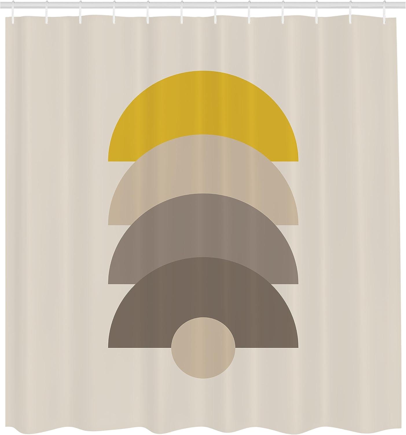 imageAmbesonne Mid Century Modern Boho Shower Curtain Simple Semicircle Pattern with Neutral Colors Print Cloth Fabric Bathroom Decor Set with Hooks 69 W x 105 L Ivory Mustard Pale Taupe