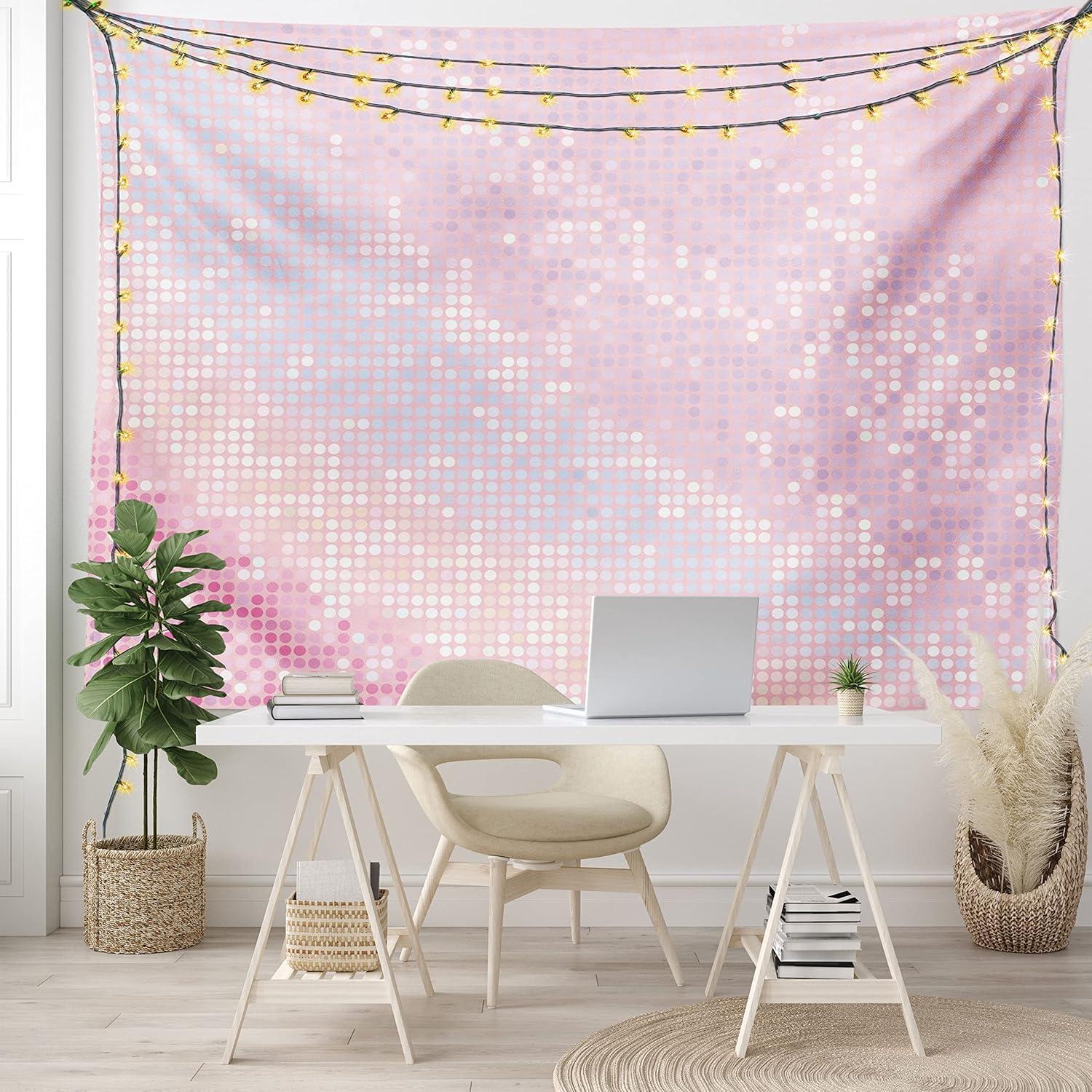 imageAmbesonne Modern Tapestry Abstract Pattern in Pastel and Pale Pink Tones Retro Disco Style Party Theme Art Wide Wall Hanging for Bedroom and Living Room 80 X 60