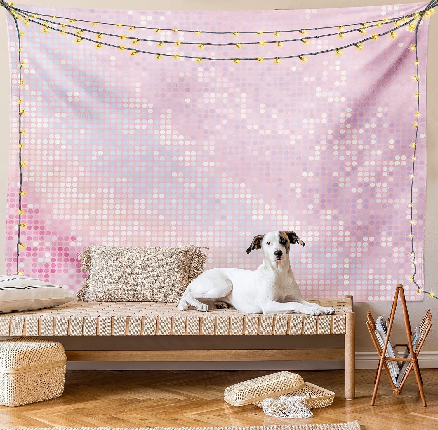 imageAmbesonne Modern Tapestry Abstract Pattern in Pastel and Pale Pink Tones Retro Disco Style Party Theme Art Wide Wall Hanging for Bedroom and Living Room 80 X 60