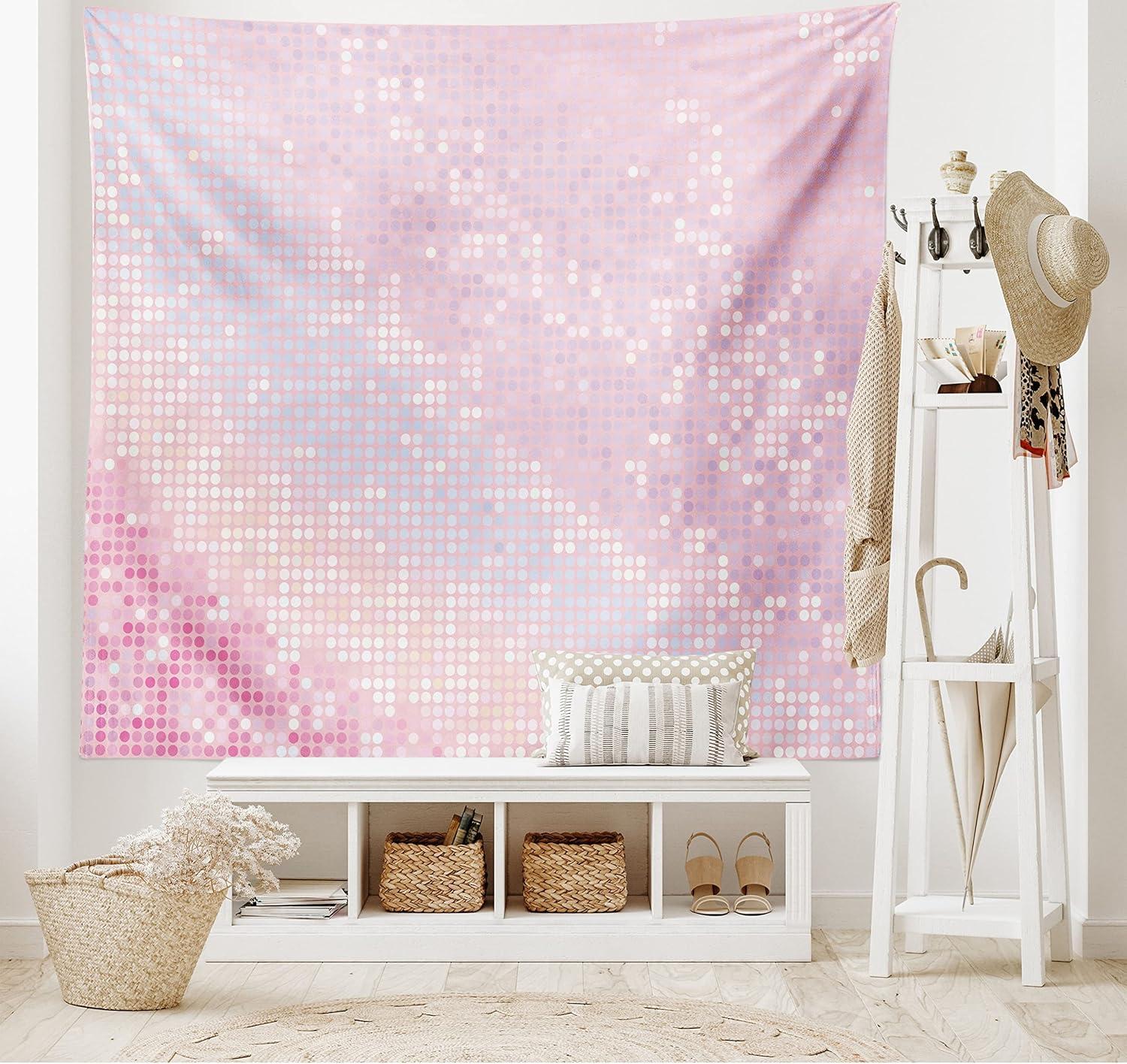 imageAmbesonne Modern Tapestry Abstract Pattern in Pastel and Pale Pink Tones Retro Disco Style Party Theme Art Wide Wall Hanging for Bedroom and Living Room 80 X 60