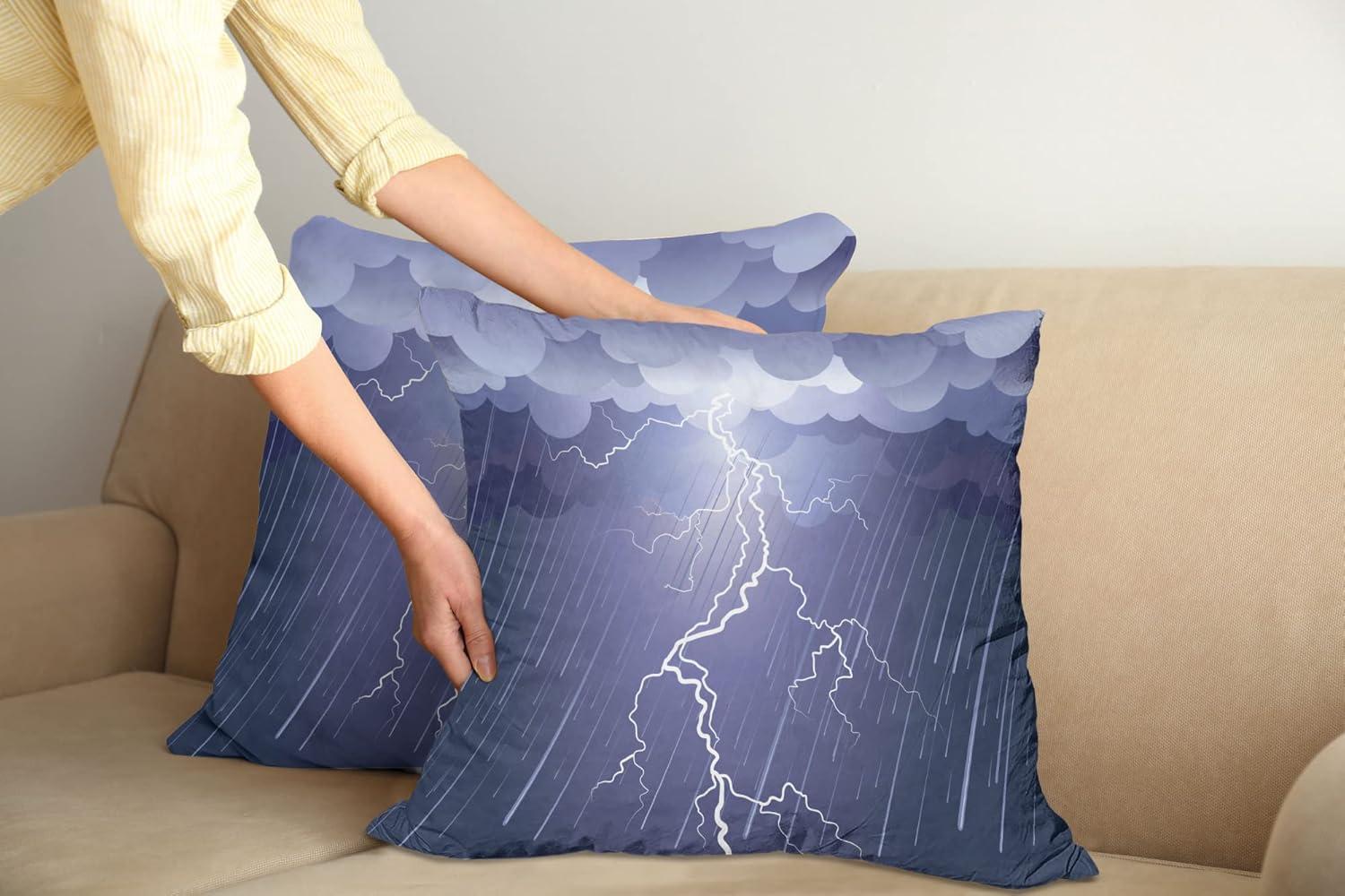 imageAmbesonne Night Decorative Throw Pillow Case Pack of 2 Lightning Strike Thunderstorm in The Air at Dark Night Rainy Electric Force Bolts Image Couch Bedroom Living Room Cushion Cover 18 Lavander