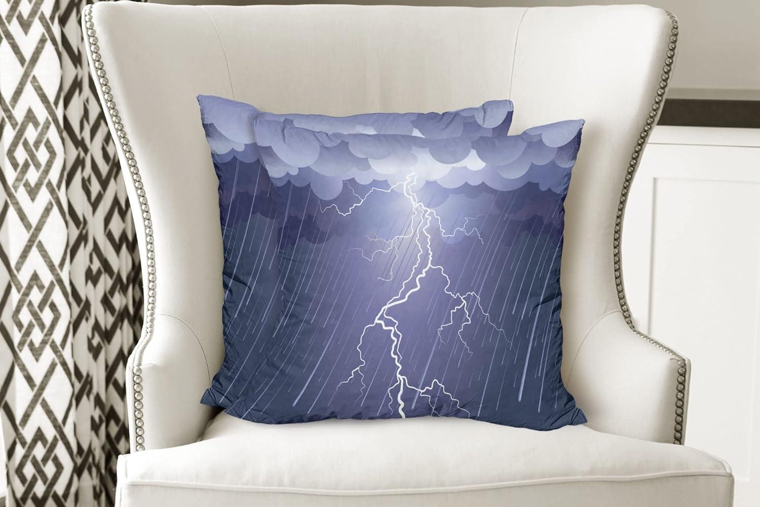 imageAmbesonne Night Decorative Throw Pillow Case Pack of 2 Lightning Strike Thunderstorm in The Air at Dark Night Rainy Electric Force Bolts Image Couch Bedroom Living Room Cushion Cover 18 Lavander