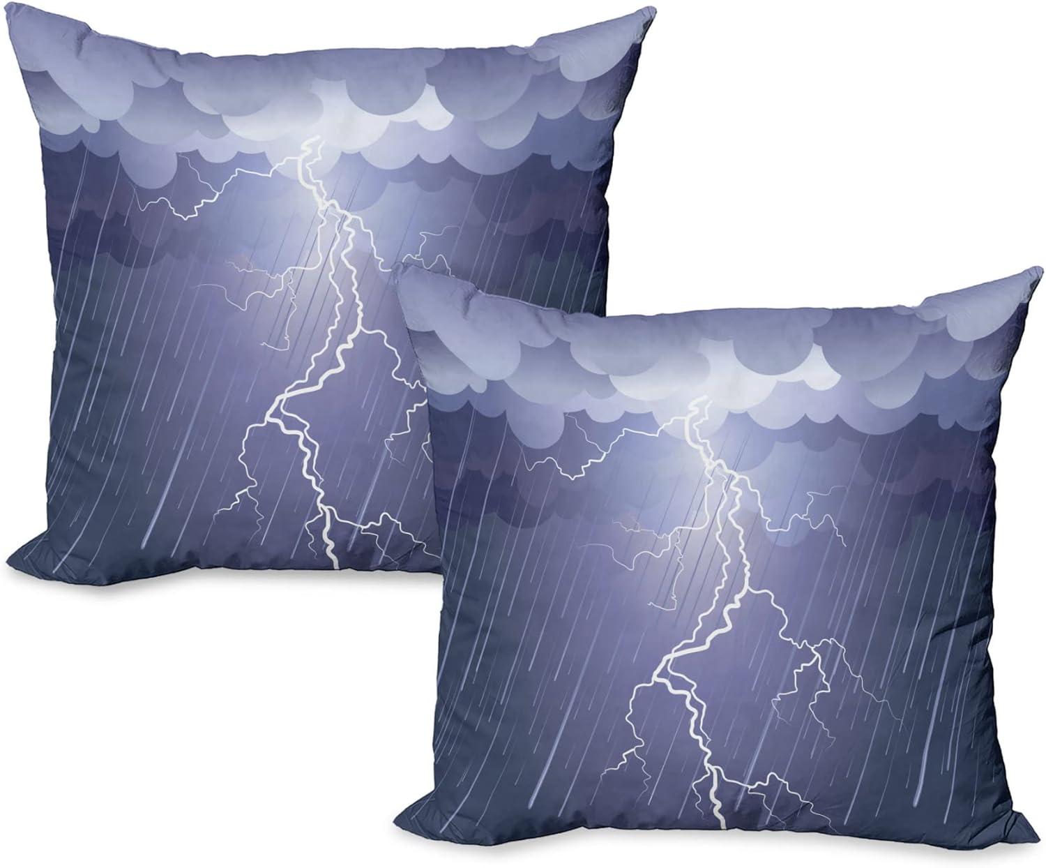 imageAmbesonne Night Decorative Throw Pillow Case Pack of 2 Lightning Strike Thunderstorm in The Air at Dark Night Rainy Electric Force Bolts Image Couch Bedroom Living Room Cushion Cover 18 Lavander