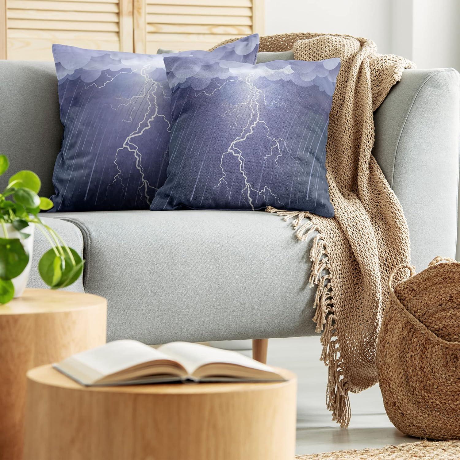 imageAmbesonne Night Decorative Throw Pillow Case Pack of 2 Lightning Strike Thunderstorm in The Air at Dark Night Rainy Electric Force Bolts Image Couch Bedroom Living Room Cushion Cover 18 Lavander