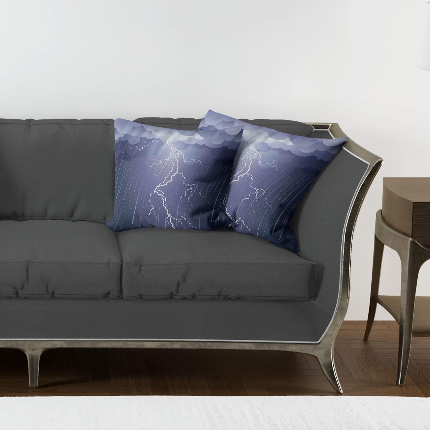 imageAmbesonne Night Decorative Throw Pillow Case Pack of 2 Lightning Strike Thunderstorm in The Air at Dark Night Rainy Electric Force Bolts Image Couch Bedroom Living Room Cushion Cover 18 Lavander