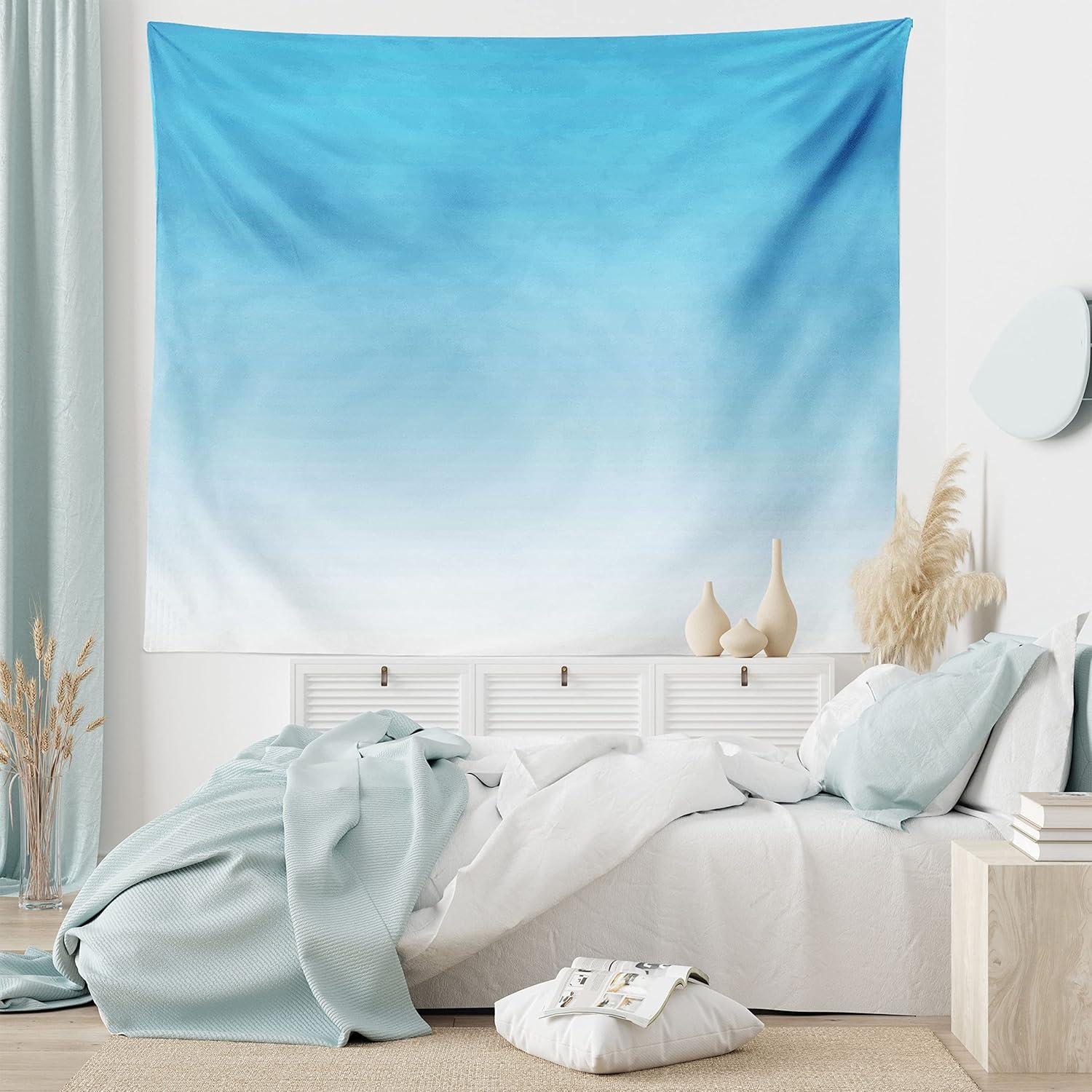 imageAmbesonne Ombre Tapestry Skyscapee in the Spring View Tropical Blue Inspired Vivid Colored Modern Design Print Wide Wall Hanging for Bedroom Living Room Dorm 80 X 60 Blue White