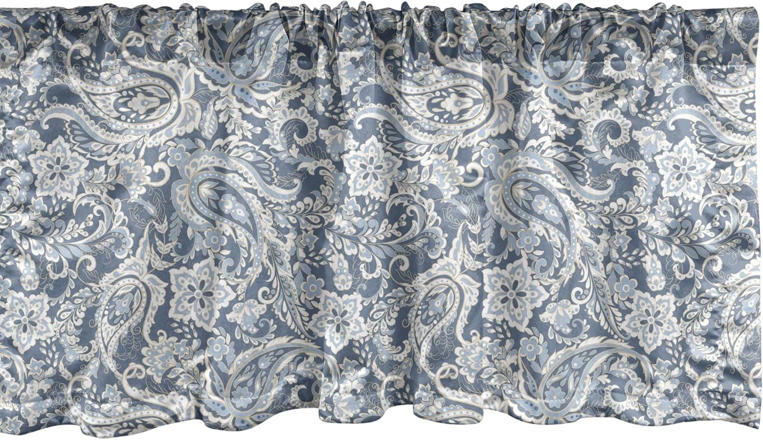 imageAmbesonne Paisley Window Valance Pack of 2 Vintage Monochrome Folkloric Floral Art Rod Pocket Curtain Valances for Kitchen Bedroom 54 X 18 Blue Grey Purpleblue