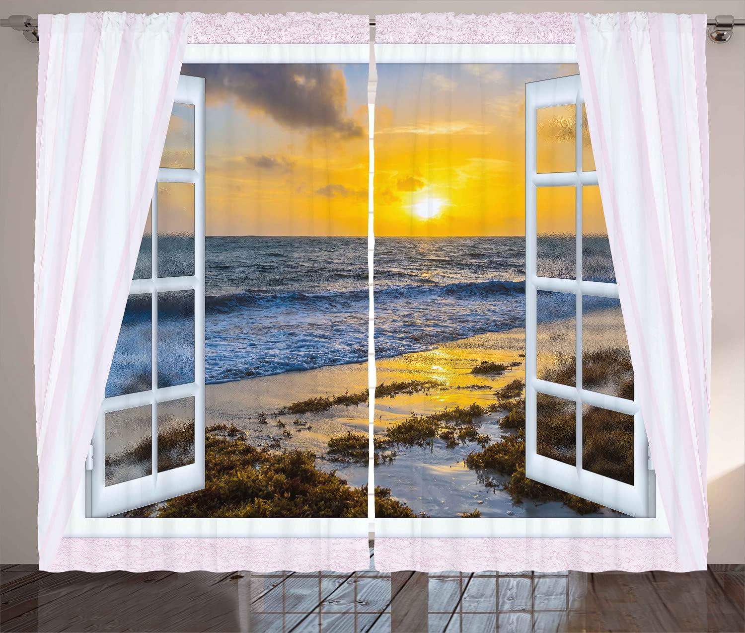 imageAmbesonne Rustic Curtains Stone Wall of Dated Closed Barn Gothic Medieval European Urban City Town Scenery Living Room Bedroom Window Drapes 2 Panel Set 108 X 90 Grey BlueWhite Yellow