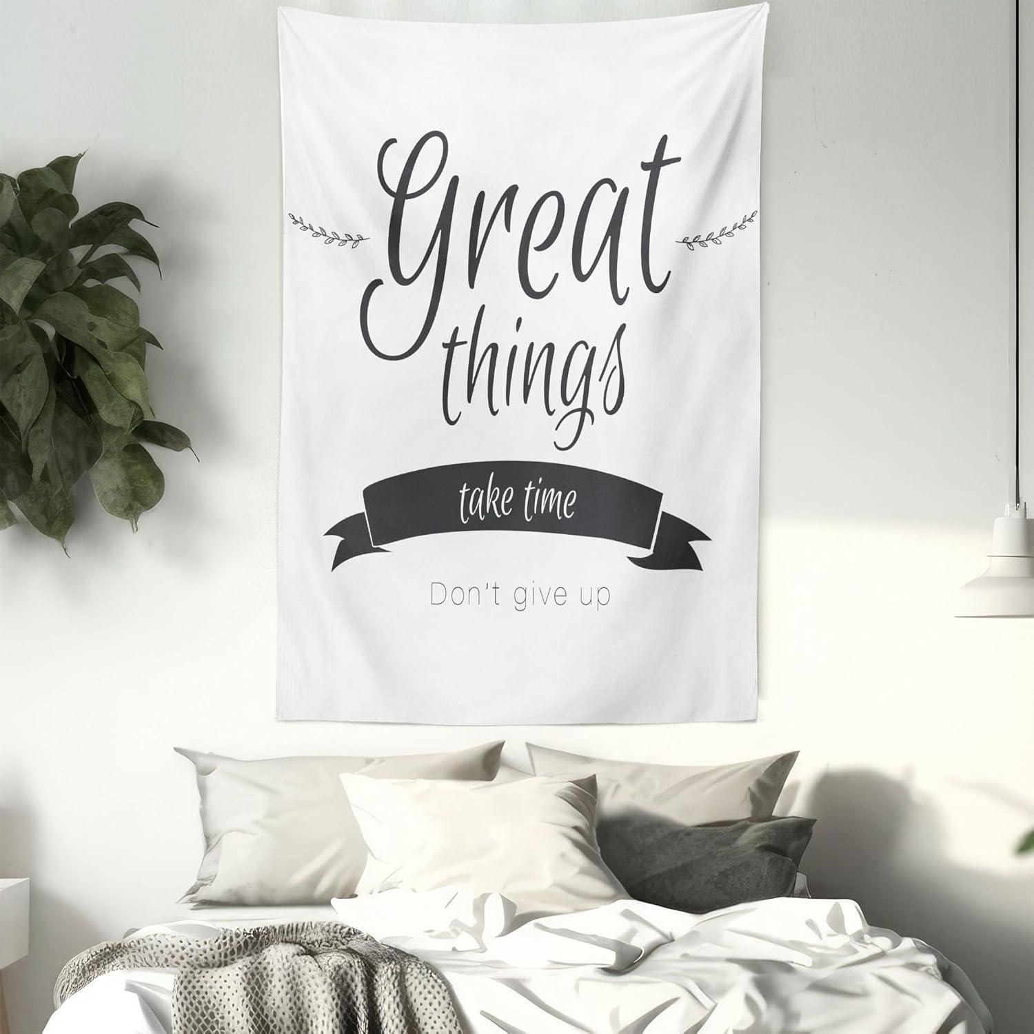 imageAmbesonne Saying Tapestry Modern Inspirational Lettering Thing Take Time Dont Give up Lifestyle Fabric Wall Hanging Decor for Bedroom Living Room Dorm 30 X 45 Black White