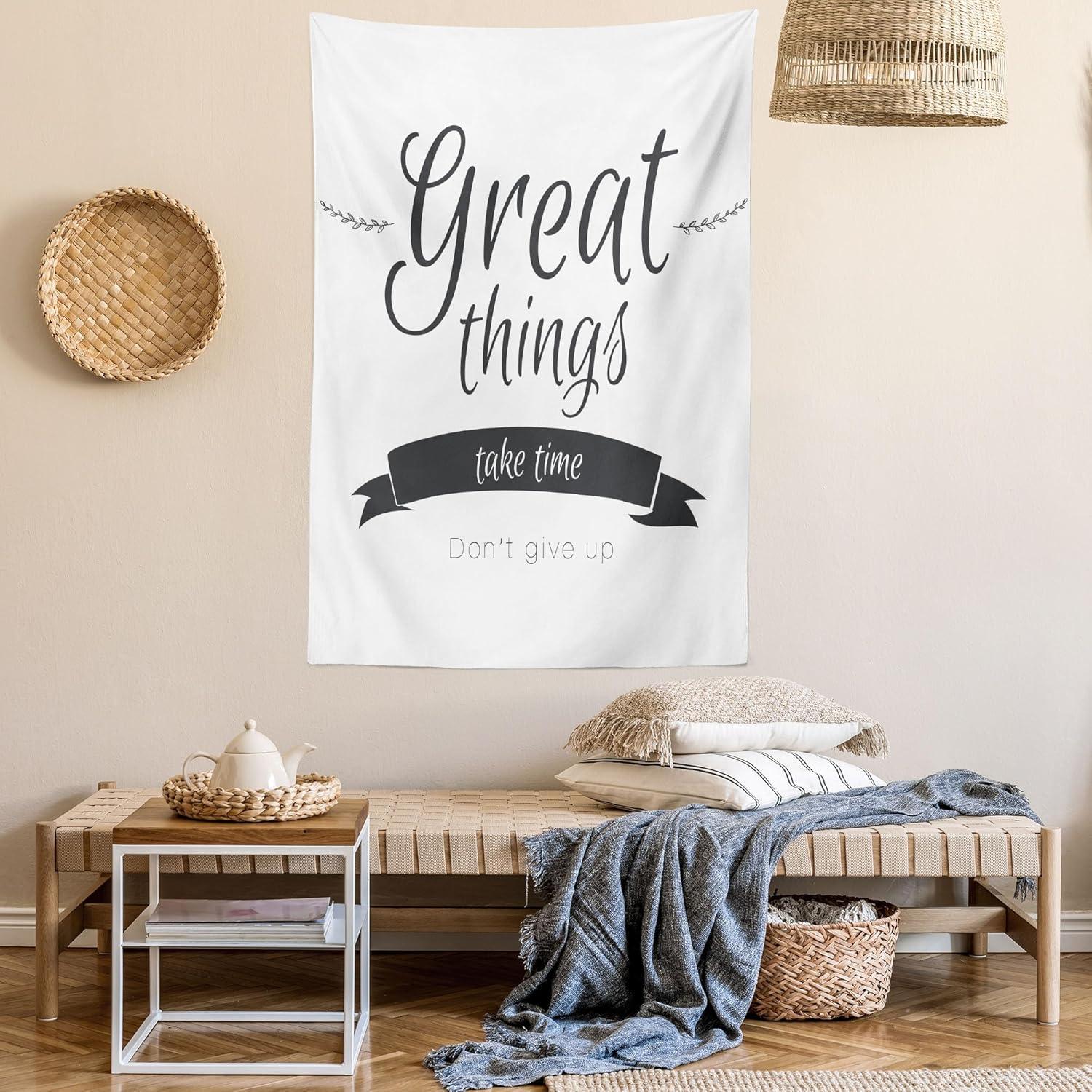 imageAmbesonne Saying Tapestry Modern Inspirational Lettering Thing Take Time Dont Give up Lifestyle Fabric Wall Hanging Decor for Bedroom Living Room Dorm 30 X 45 Black White