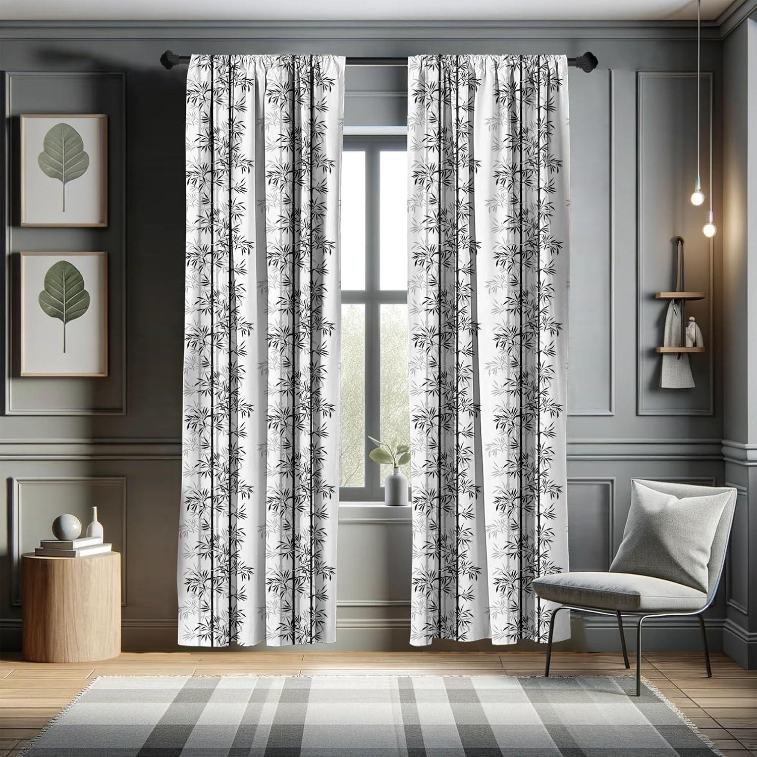 imageAmbesonne Tree of Life Curtains Silhouette of Bamboo Tree Leaves Japanese Feng Shui Boho Image Window Treatments 2 Panel Set for Living Room Bedroom Pair of 28 x 84 Pale Grey Off White