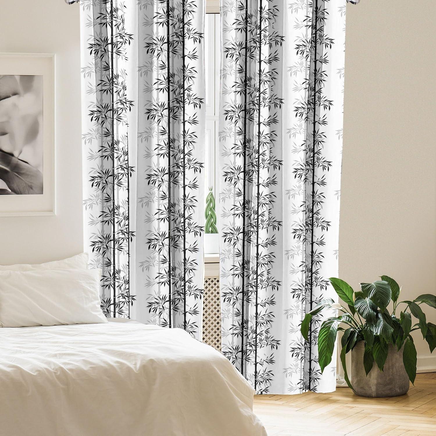 imageAmbesonne Tree of Life Curtains Silhouette of Bamboo Tree Leaves Japanese Feng Shui Boho Image Window Treatments 2 Panel Set for Living Room Bedroom Pair of 28 x 84 Pale Grey Off White