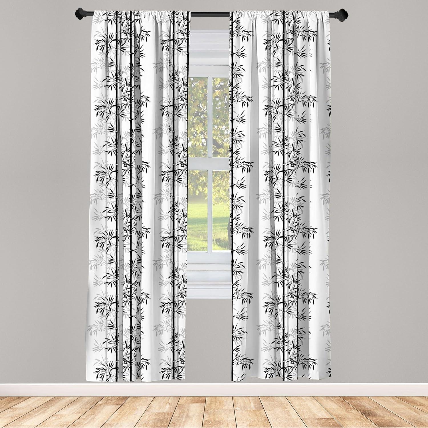 imageAmbesonne Tree of Life Curtains Silhouette of Bamboo Tree Leaves Japanese Feng Shui Boho Image Window Treatments 2 Panel Set for Living Room Bedroom Pair of 28 x 84 Pale Grey Off White