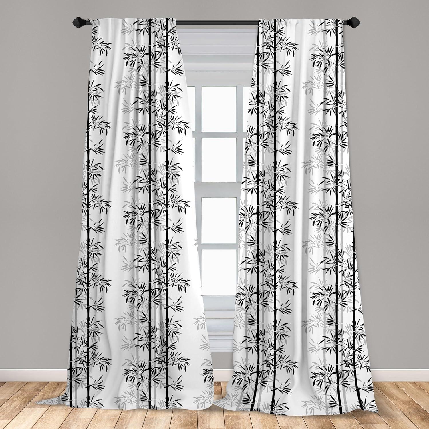 imageAmbesonne Tree of Life Curtains Silhouette of Bamboo Tree Leaves Japanese Feng Shui Boho Image Window Treatments 2 Panel Set for Living Room Bedroom Pair of 28 x 84 Pale Grey Off White