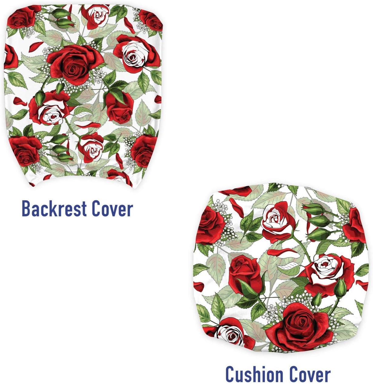 imageAmbesonne Valentines Day Office Chair Slipcover Classic Romantic Rose Flowers Branches Bouquet on Plain Backdrop Protective Stretch Decorative Fabric Cover Standard Size White Ruby and Green