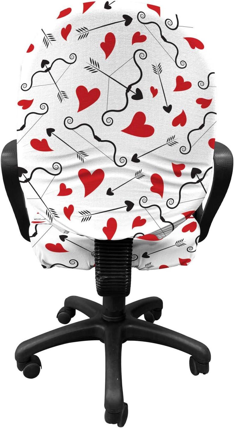 imageAmbesonne Valentines Office Chair Slipcover Arrows of Cupid Mythological Concepts Hearts with Love and Adoration Themes Protective Stretch Decorative Fabric Cover Black Red White