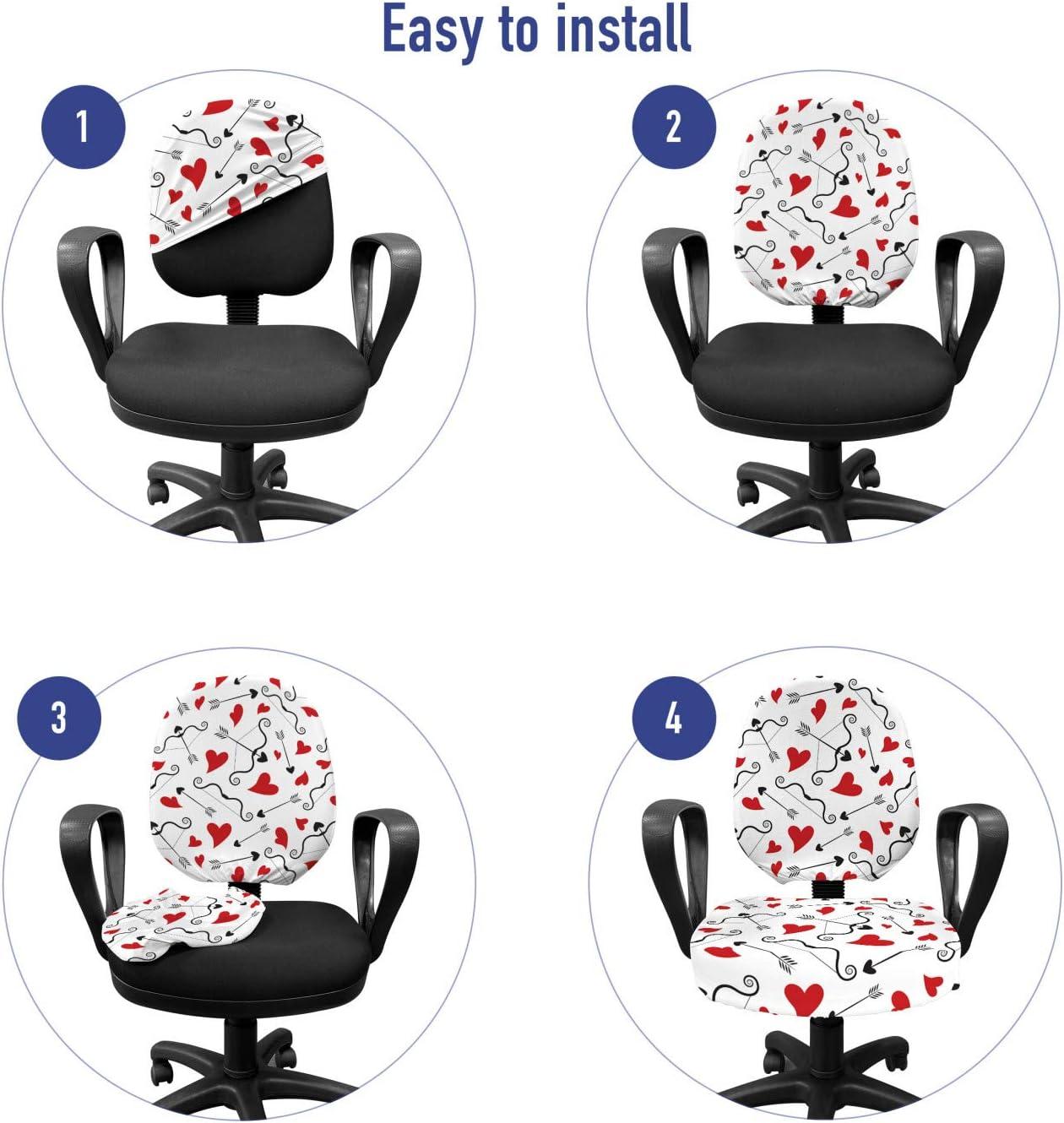 imageAmbesonne Valentines Office Chair Slipcover Arrows of Cupid Mythological Concepts Hearts with Love and Adoration Themes Protective Stretch Decorative Fabric Cover Black Red White