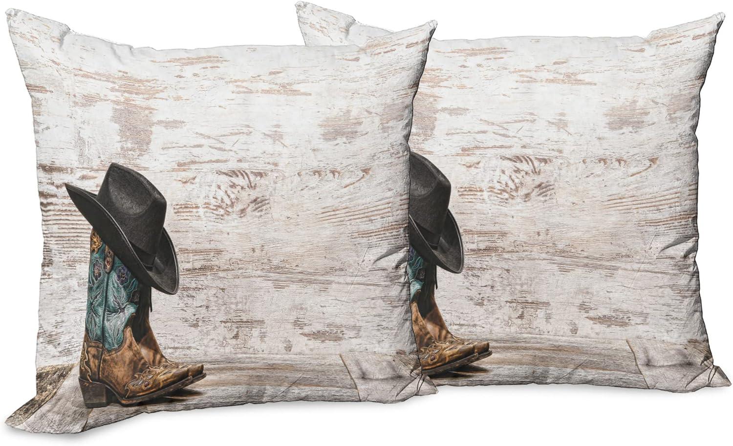 imageAmbesonne Western Decorative Throw Pillow Case Pack of 2 Traditional Rodeo Cowboy Hat and Cowgirl Boots Retro Grunge Background Art Photo Couch Bedroom Living Room Cushion Cover 20 Brown BlackBrown Black