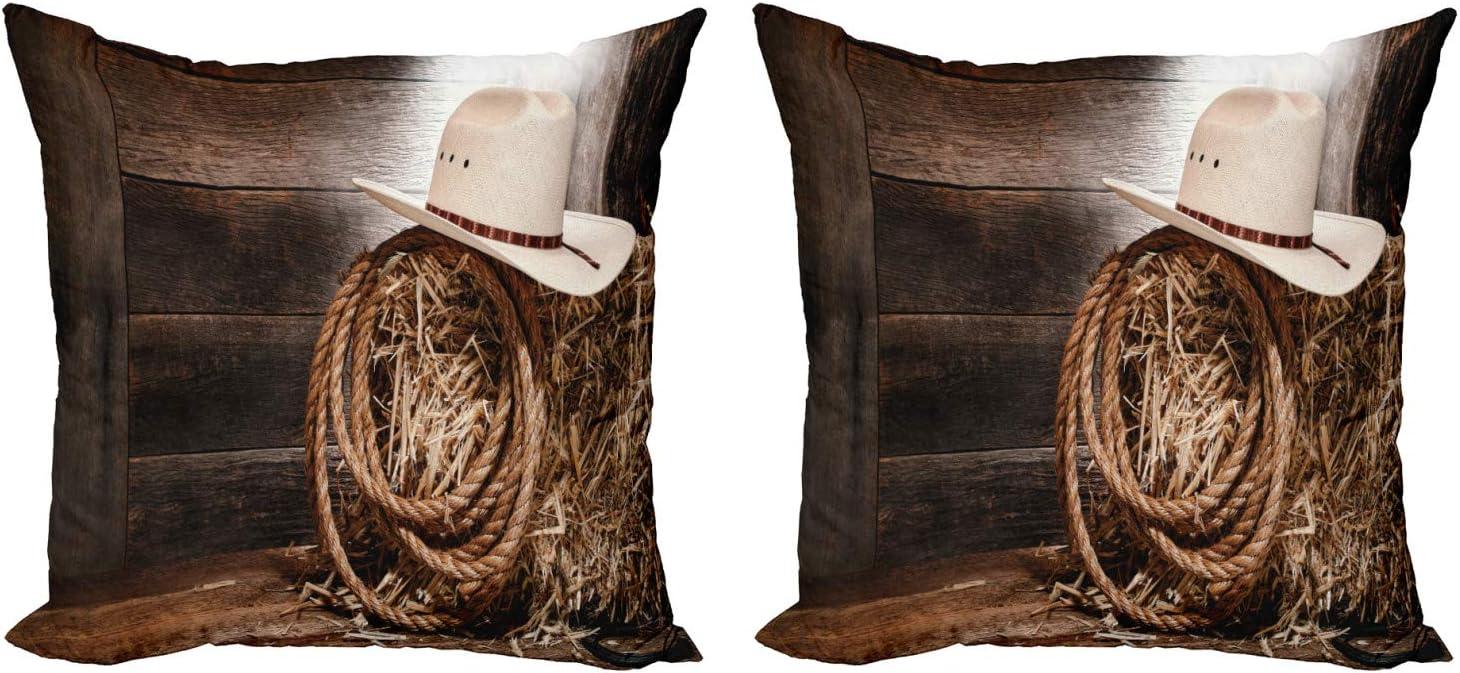 imageAmbesonne Western Decorative Throw Pillow Case Pack of 2 Traditional Rodeo Cowboy Hat and Cowgirl Boots Retro Grunge Background Art Photo Couch Bedroom Living Room Cushion Cover 20 Brown BlackBrown Umber