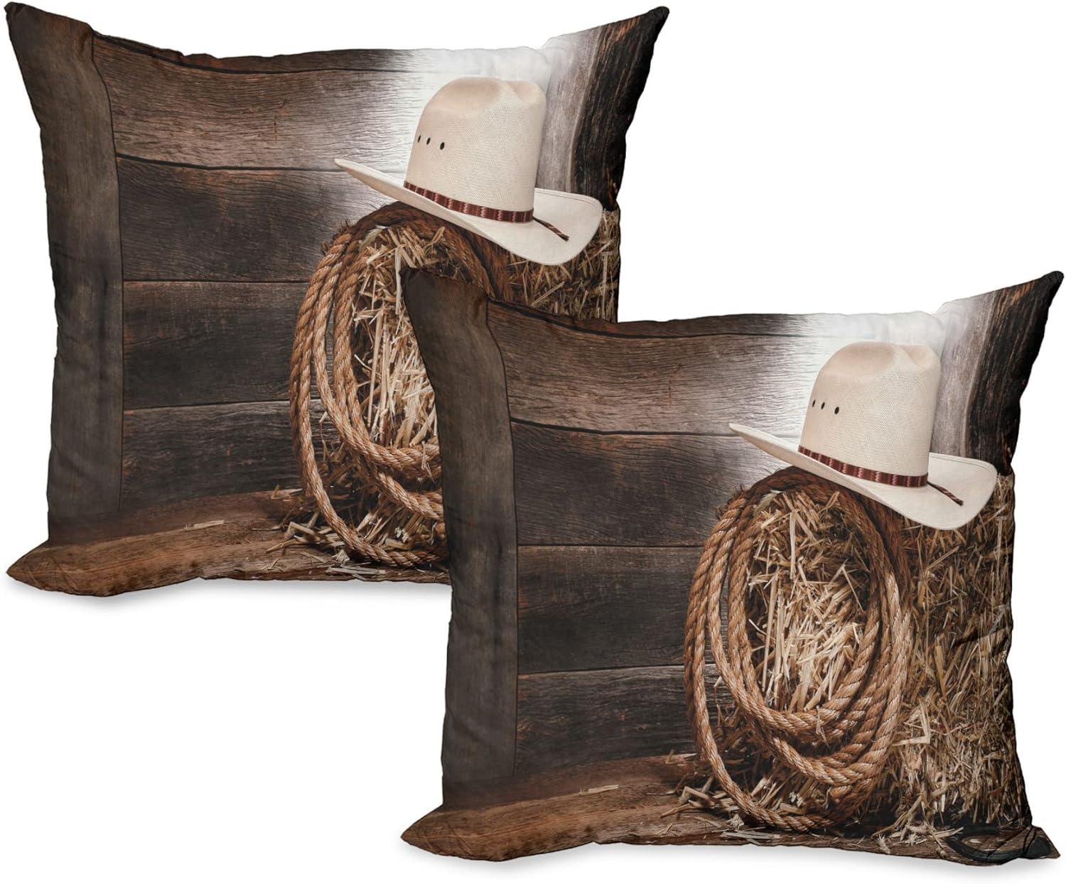 imageAmbesonne Western Decorative Throw Pillow Case Pack of 2 Traditional Rodeo Cowboy Hat and Cowgirl Boots Retro Grunge Background Art Photo Couch Bedroom Living Room Cushion Cover 20 Brown BlackBrown Umber
