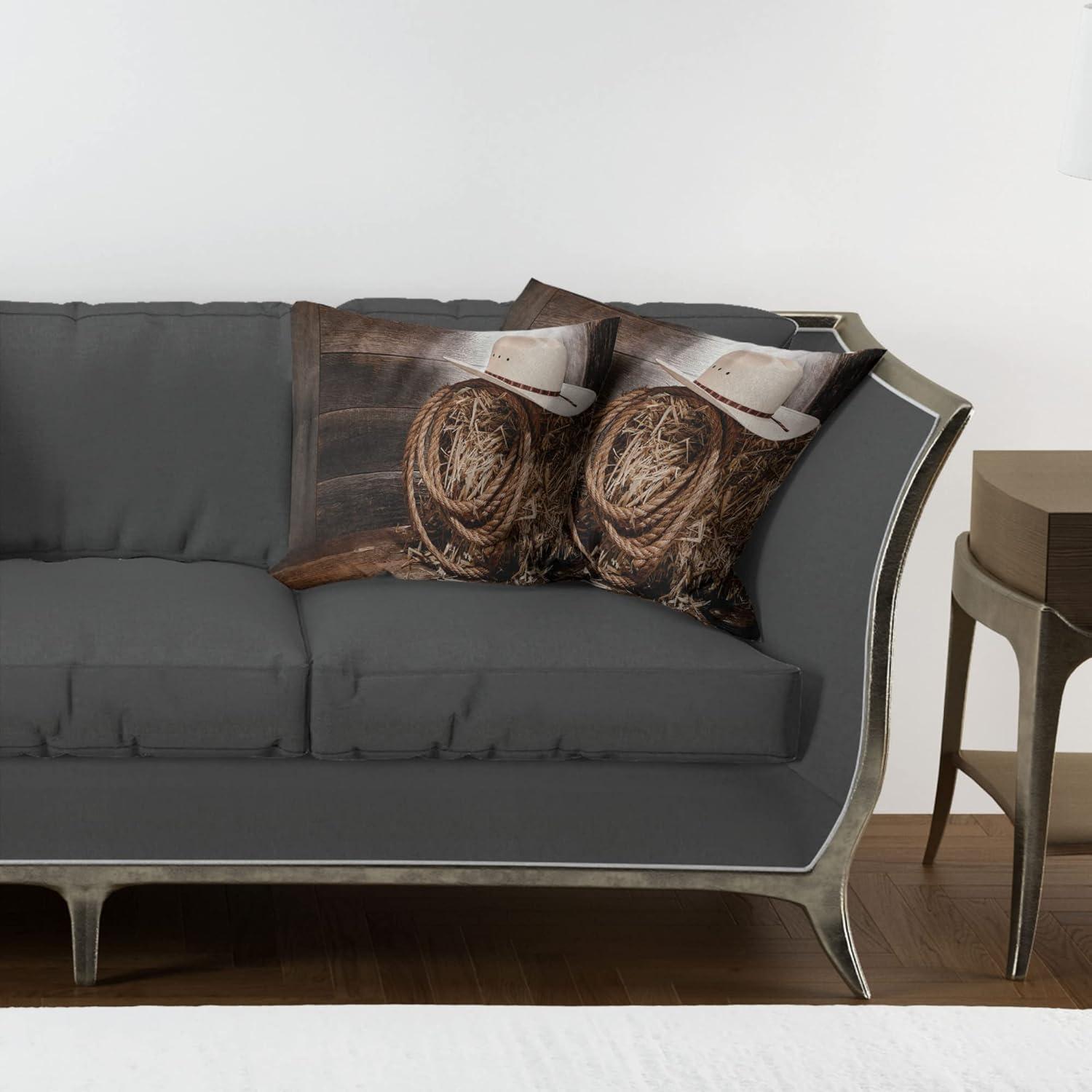imageAmbesonne Western Decorative Throw Pillow Case Pack of 2 Traditional Rodeo Cowboy Hat and Cowgirl Boots Retro Grunge Background Art Photo Couch Bedroom Living Room Cushion Cover 20 Brown BlackBrown Umber