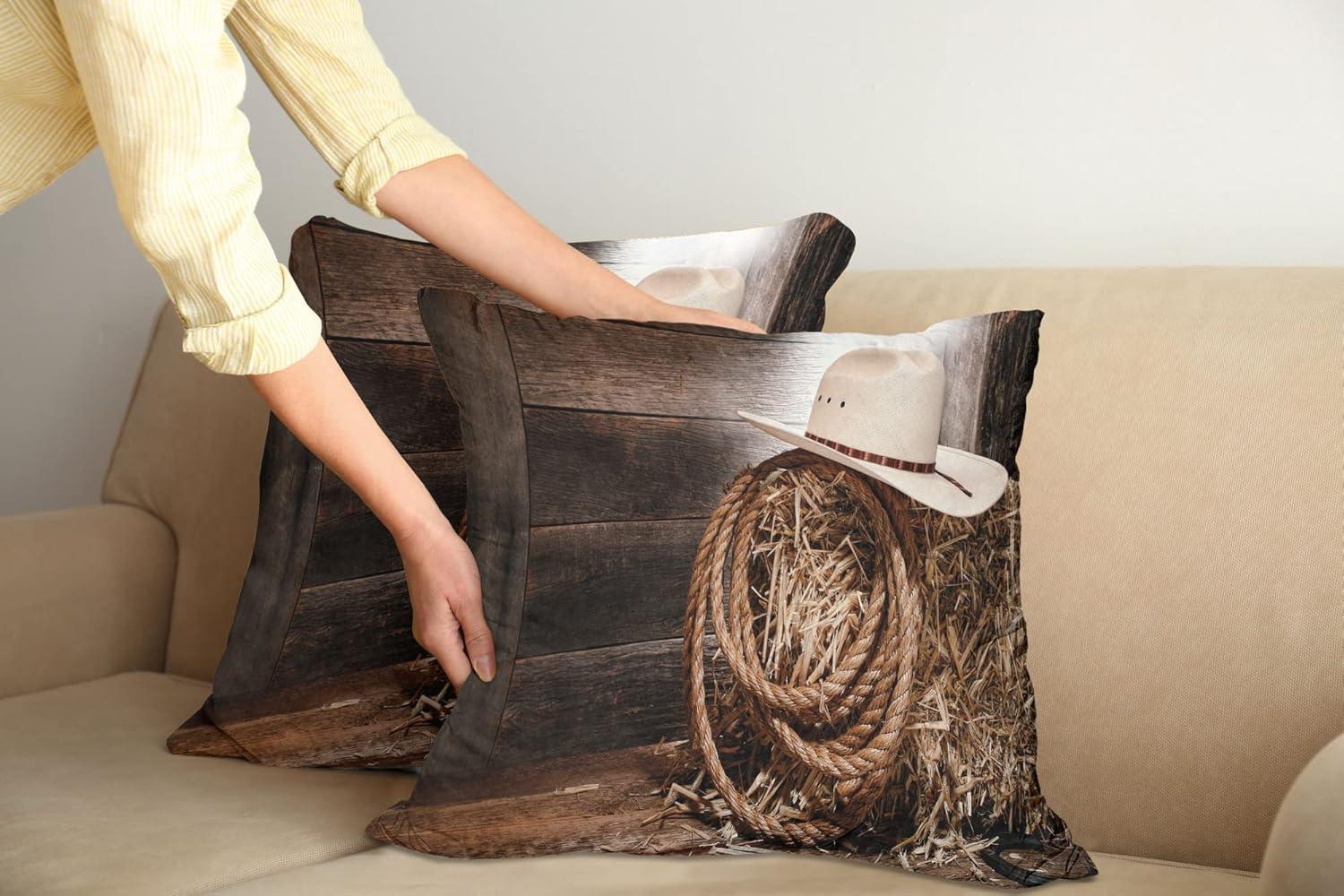 imageAmbesonne Western Decorative Throw Pillow Case Pack of 2 Traditional Rodeo Cowboy Hat and Cowgirl Boots Retro Grunge Background Art Photo Couch Bedroom Living Room Cushion Cover 20 Brown BlackBrown Umber