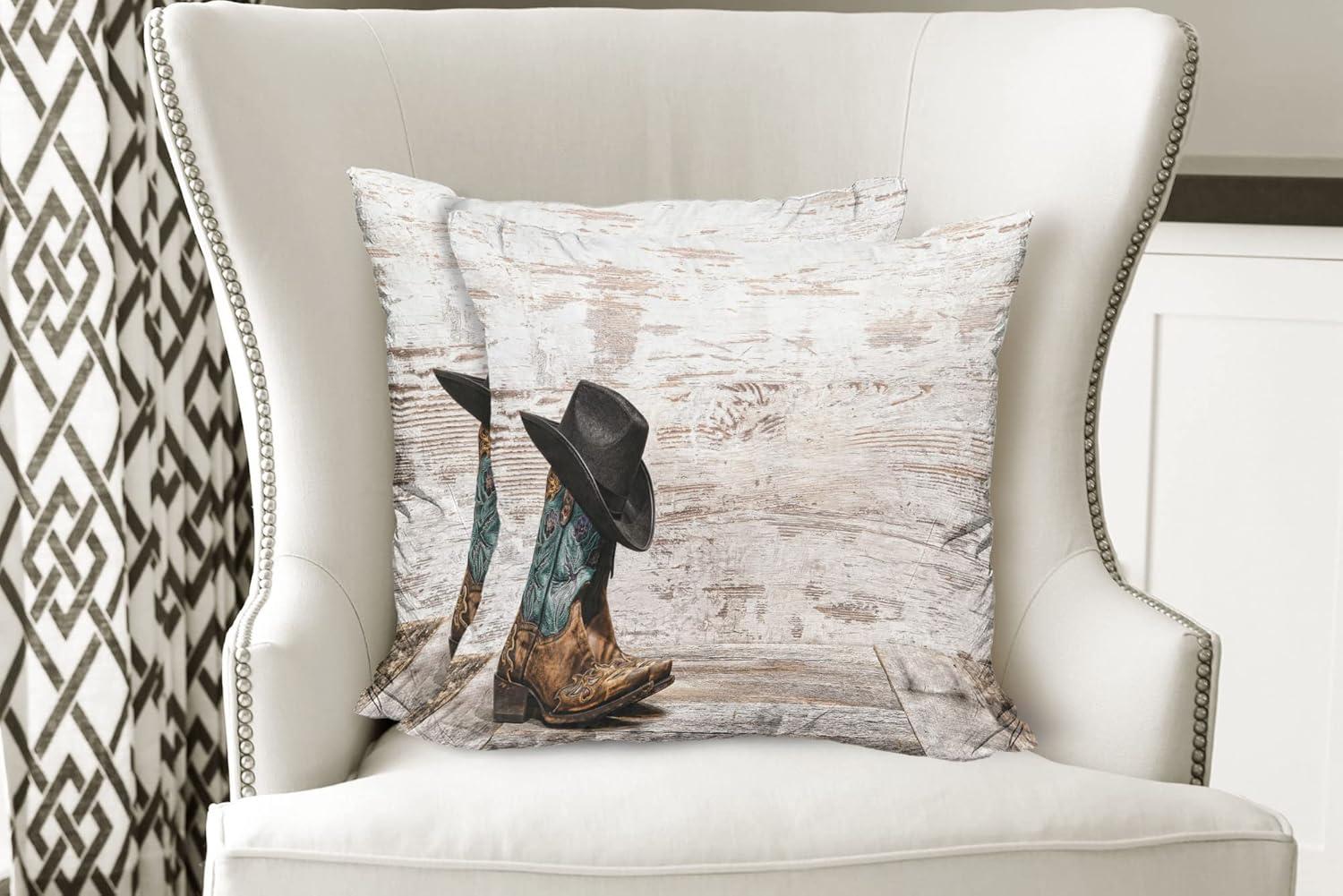 imageAmbesonne Western Decorative Throw Pillow Case Pack of 2 Traditional Rodeo Cowboy Hat and Cowgirl Boots Retro Grunge Background Art Photo Couch Bedroom Living Room Cushion Cover 20 Brown BlackBrown Black