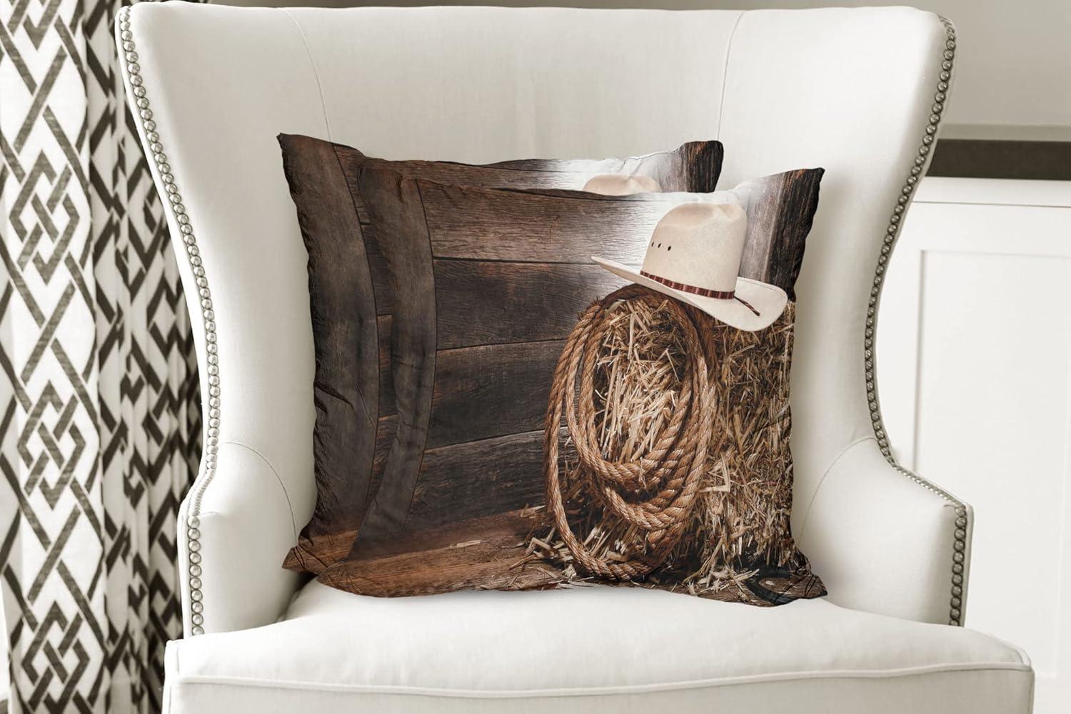 imageAmbesonne Western Decorative Throw Pillow Case Pack of 2 Traditional Rodeo Cowboy Hat and Cowgirl Boots Retro Grunge Background Art Photo Couch Bedroom Living Room Cushion Cover 20 Brown BlackBrown Umber