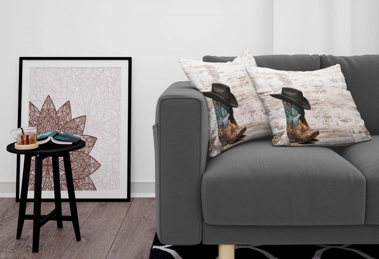 imageAmbesonne Western Decorative Throw Pillow Case Pack of 2 Traditional Rodeo Cowboy Hat and Cowgirl Boots Retro Grunge Background Art Photo Couch Bedroom Living Room Cushion Cover 20 Brown BlackBrown Black