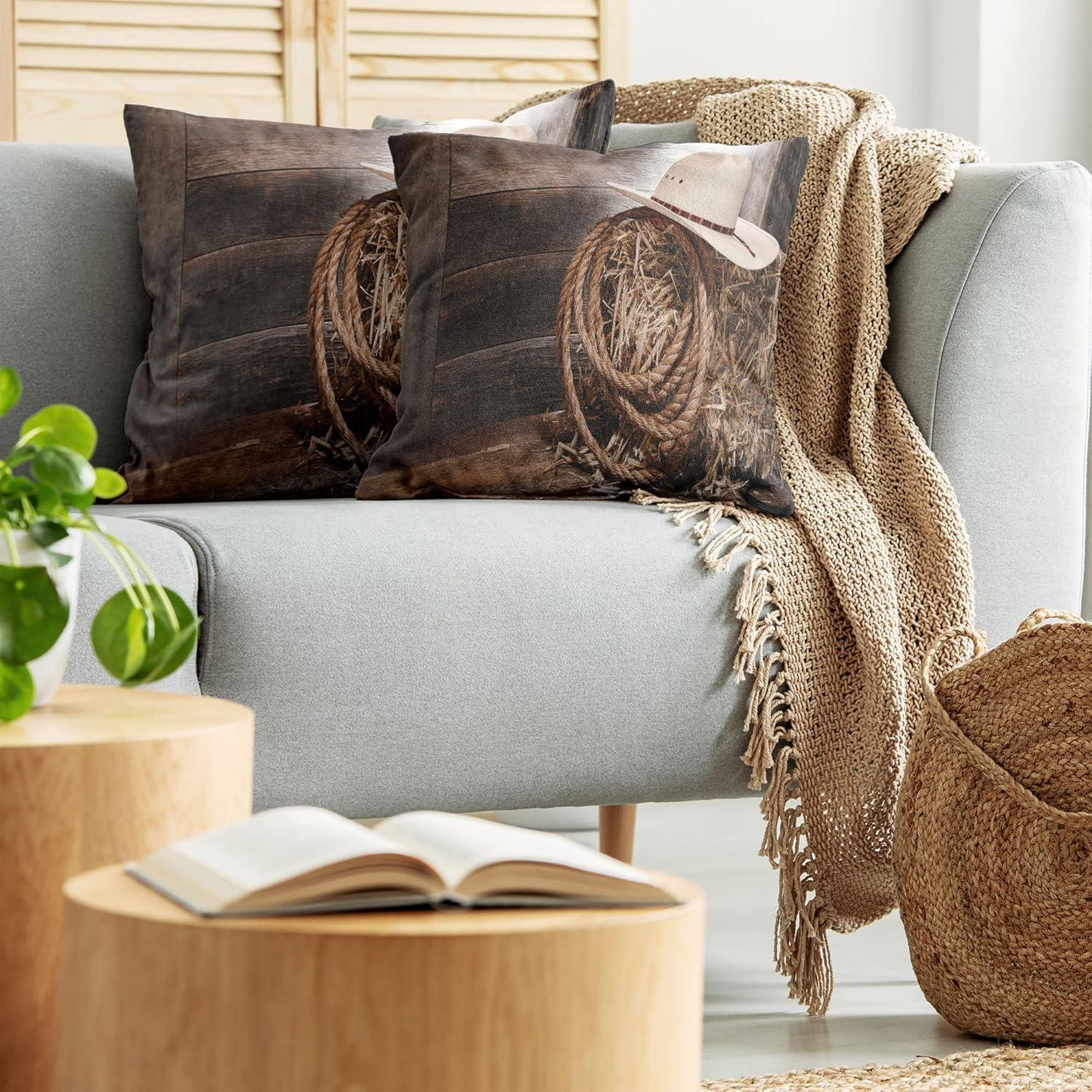 imageAmbesonne Western Decorative Throw Pillow Case Pack of 2 Traditional Rodeo Cowboy Hat and Cowgirl Boots Retro Grunge Background Art Photo Couch Bedroom Living Room Cushion Cover 20 Brown BlackBrown Umber