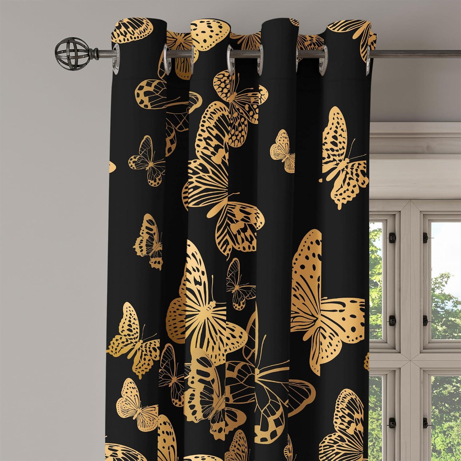 imageAmbesonne Wingy Art Grommet Curtain Melancholic Pattern of Autumnal Colors Butterfly Silhouettes Print Decorative 2Panel Window Drapes for Bedroom Living Room 50 x 72 Charcoal Grey Dark Yellow