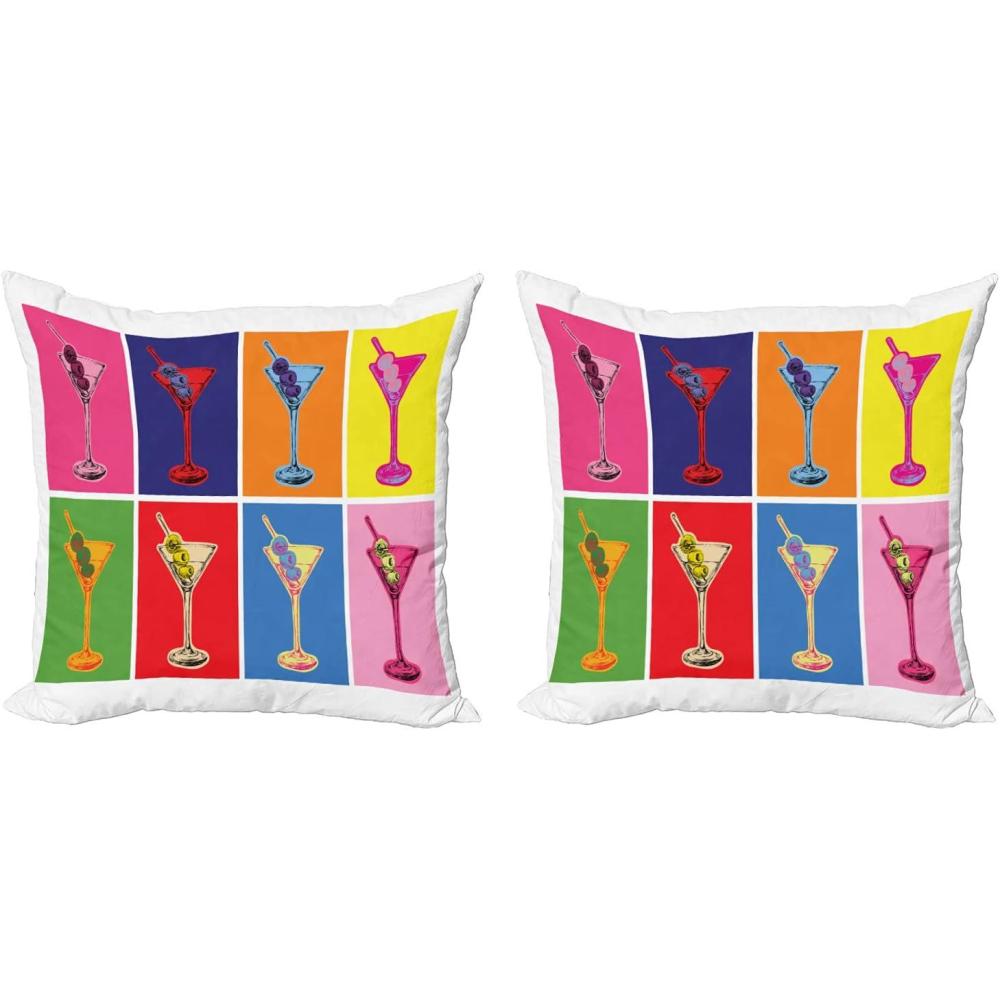 imageAmbesonne Alcohol Decorative Throw Pillow Case Pack of 2 Colorful Pop Art Style Martini Glasses Olives Design with Vibrant Contrast Colors Couch Bedroom Living Room Cushion Cover 16 Multicolor24