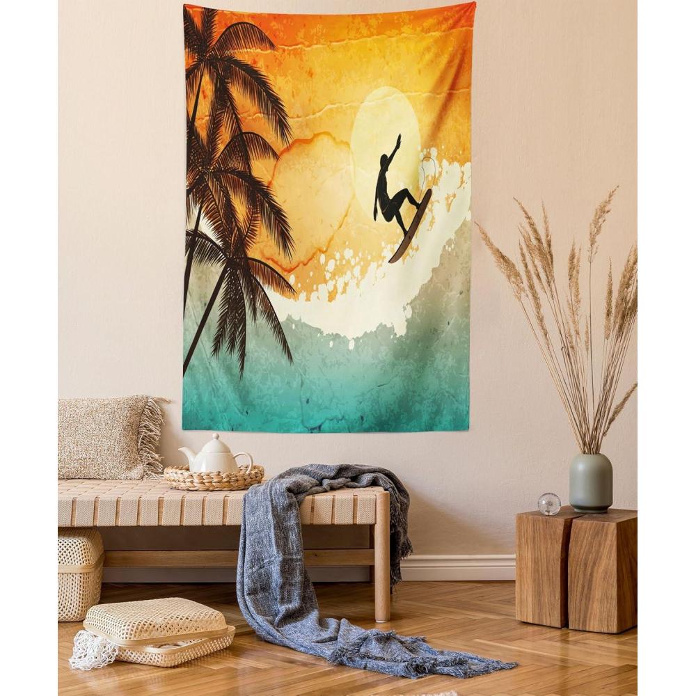 imageAmbesonne Antique Tapestry Old World Map Texture Nostalgic Plan Atlas Trace of Life Wide Wall Hanging for Bedroom Living Room Dorm 60 X 40 Khaki BeigeOrange Turquoise Black
