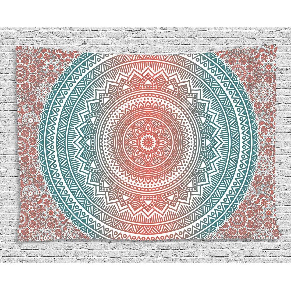 imageAmbesonne Antique Tapestry Old World Map Texture Nostalgic Plan Atlas Trace of Life Wide Wall Hanging for Bedroom Living Room Dorm 60 X 40 Khaki BeigeTeal Coral