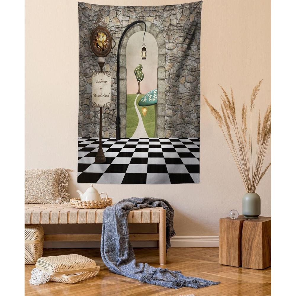 imageAmbesonne Antique Tapestry Old World Map Texture Nostalgic Plan Atlas Trace of Life Wide Wall Hanging for Bedroom Living Room Dorm 60 X 40 Khaki BeigeStone Black