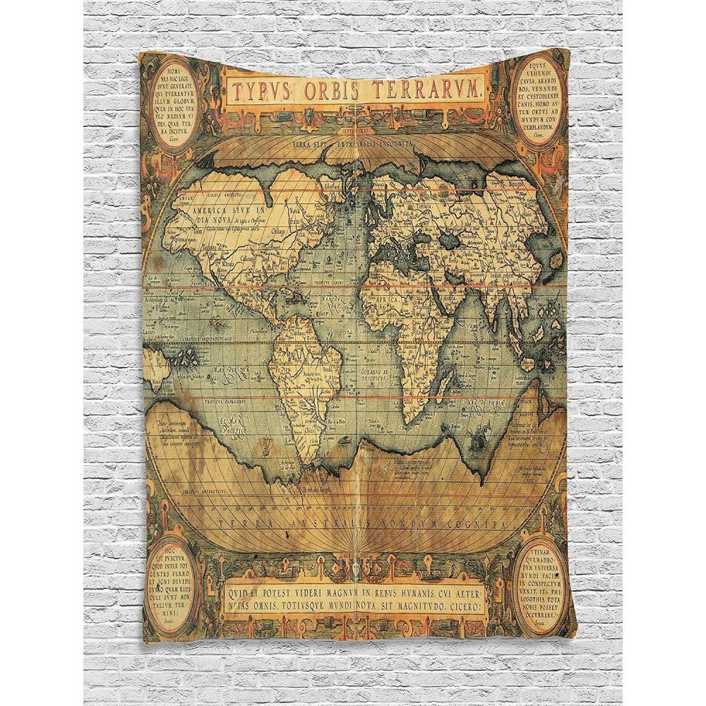 imageAmbesonne Antique Tapestry Old World Map Texture Nostalgic Plan Atlas Trace of Life Wide Wall Hanging for Bedroom Living Room Dorm 60 X 40 Khaki BeigeSand Brown Slate Blue