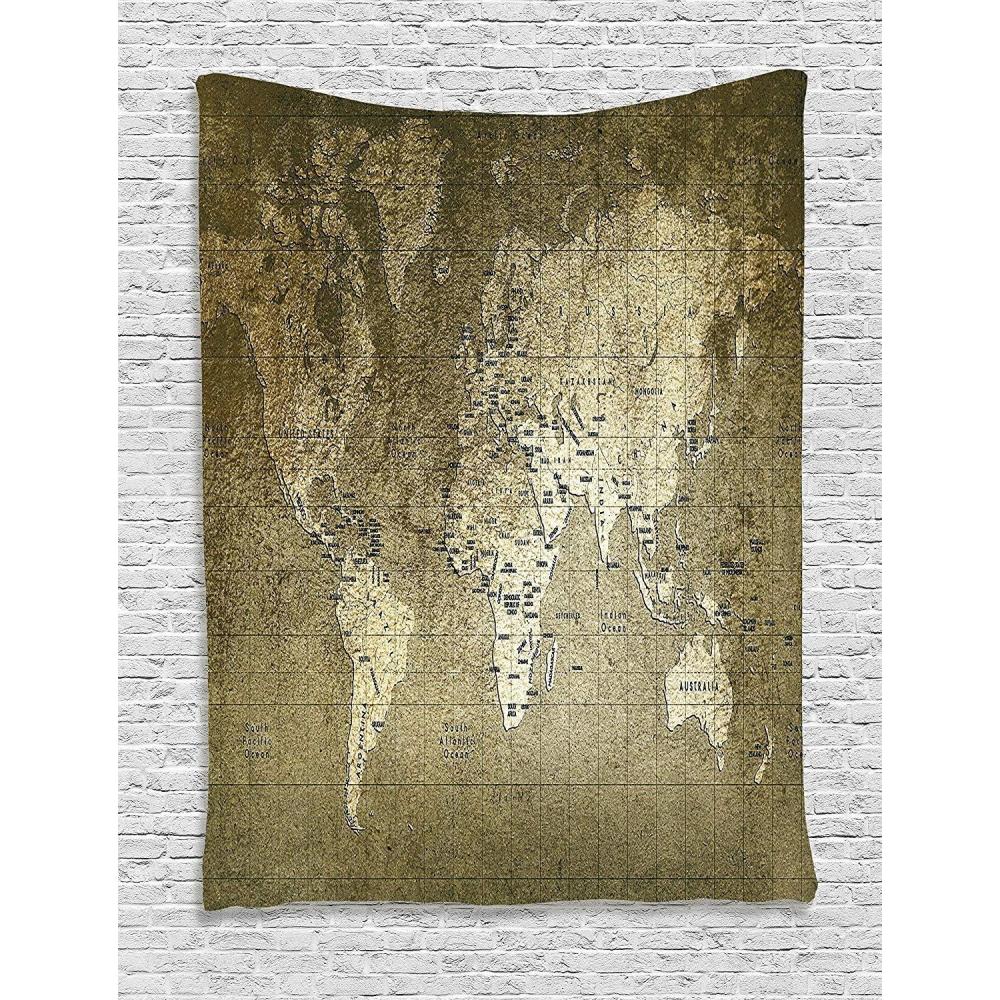 imageAmbesonne Antique Tapestry Old World Map Texture Nostalgic Plan Atlas Trace of Life Wide Wall Hanging for Bedroom Living Room Dorm 60 X 40 Khaki BeigeKhaki Beige