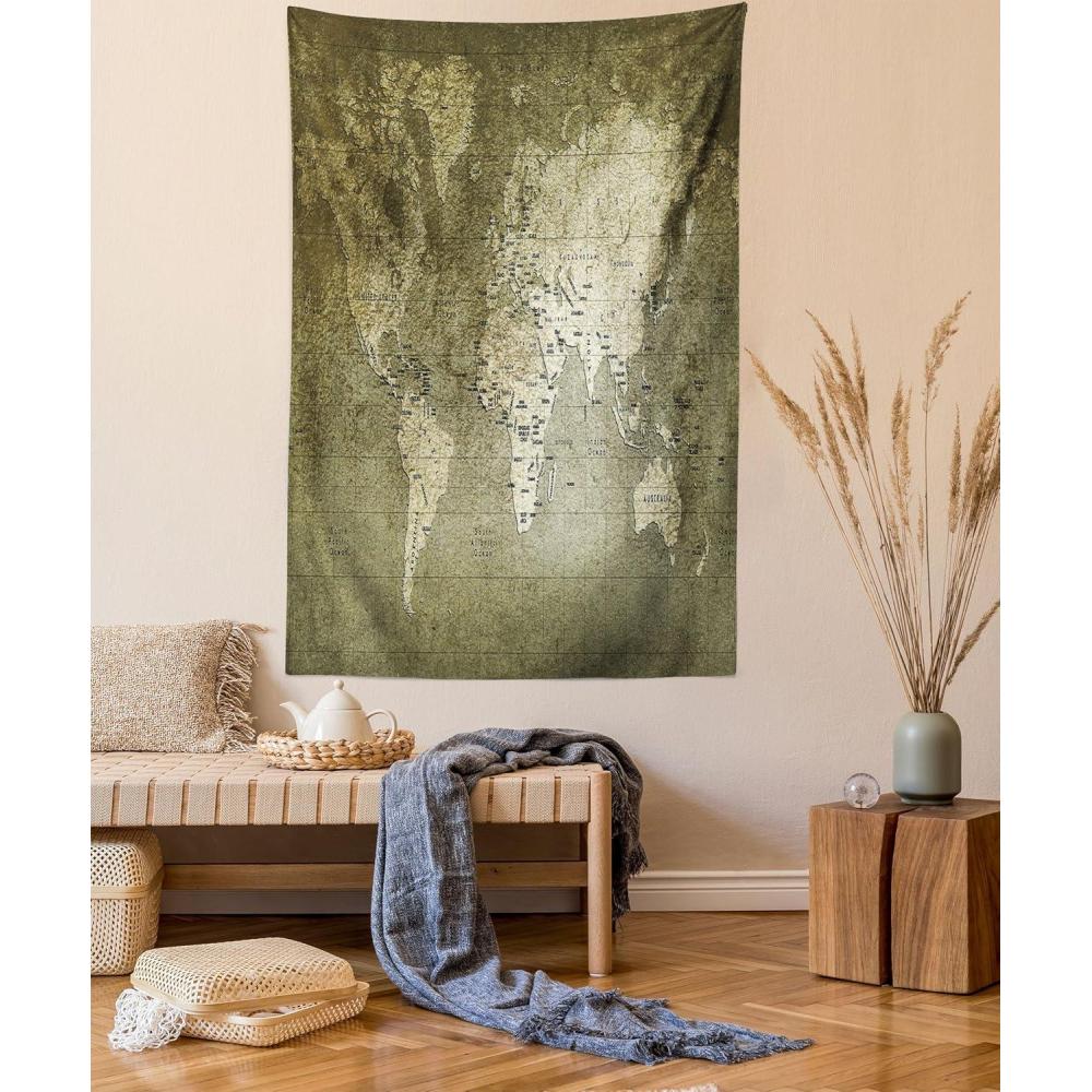 imageAmbesonne Antique Tapestry Old World Map Texture Nostalgic Plan Atlas Trace of Life Wide Wall Hanging for Bedroom Living Room Dorm 60 X 40 Khaki BeigeArmy Green