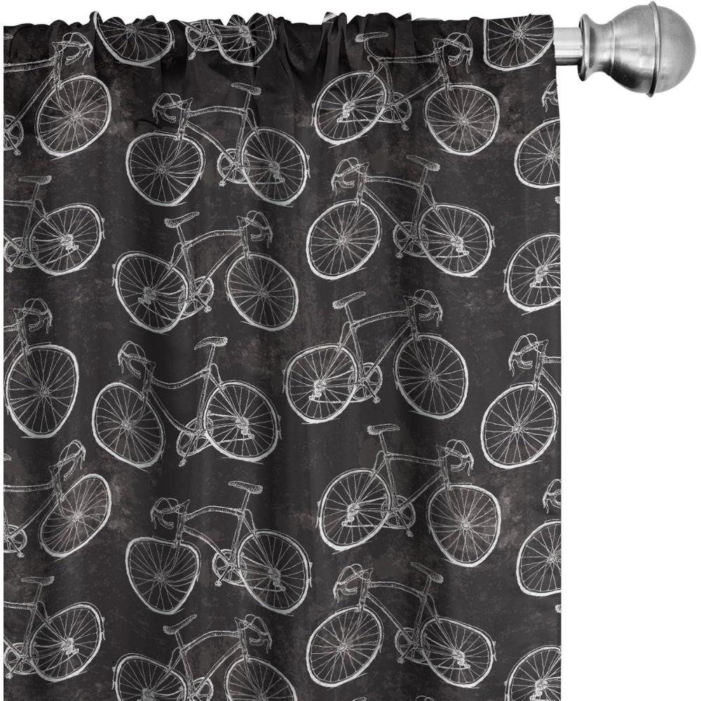 imageAmbesonne Bicycle Curtains Vintage Bikes in Hand Drawn Style on a Black Background with Grunge Effect Window Treatments 2 Panel Set for Living Room Bedroom Pair of 28 x 84 White Black