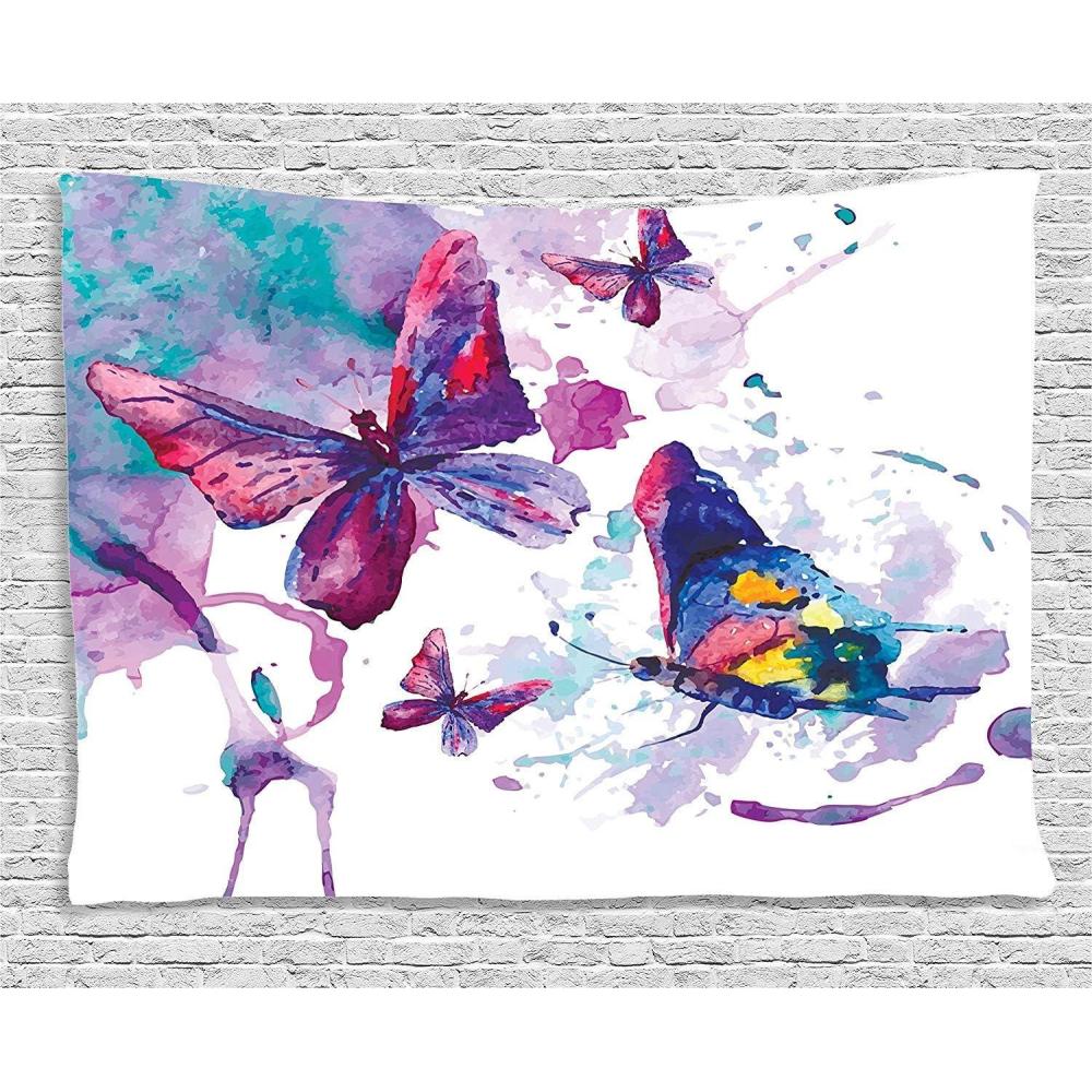 imageAmbesonne Butterfly Tapestry Watercolors Print of Butterfly Sign of the Soul Power Female Art Modern Display Wide Wall Hanging for Bedroom Living Room Dorm 80 X 60 Purple